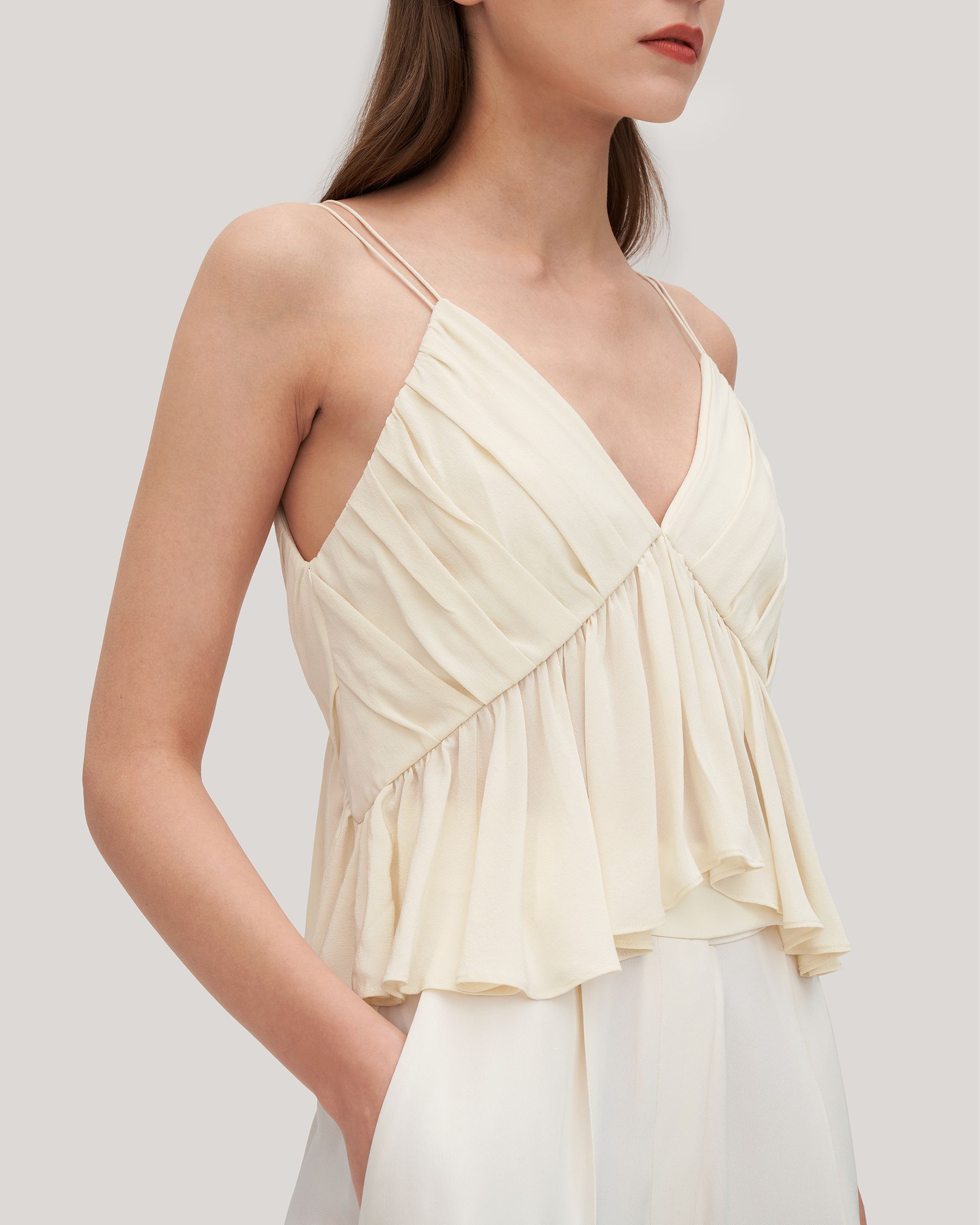 Versatile Pleated Silk Magnolia Camisole