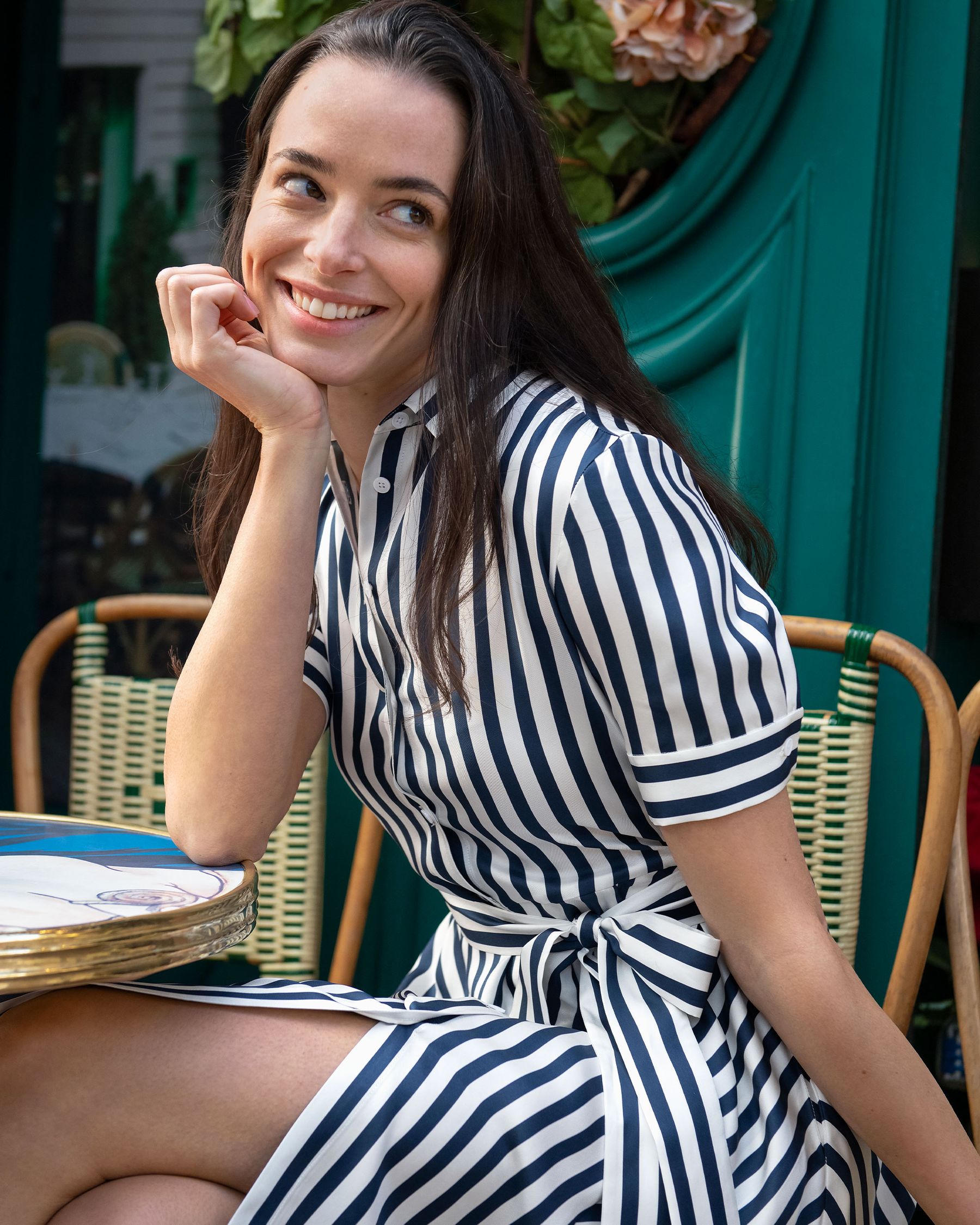 Robe chemise en soie à rayures Amalfi avec ceinture