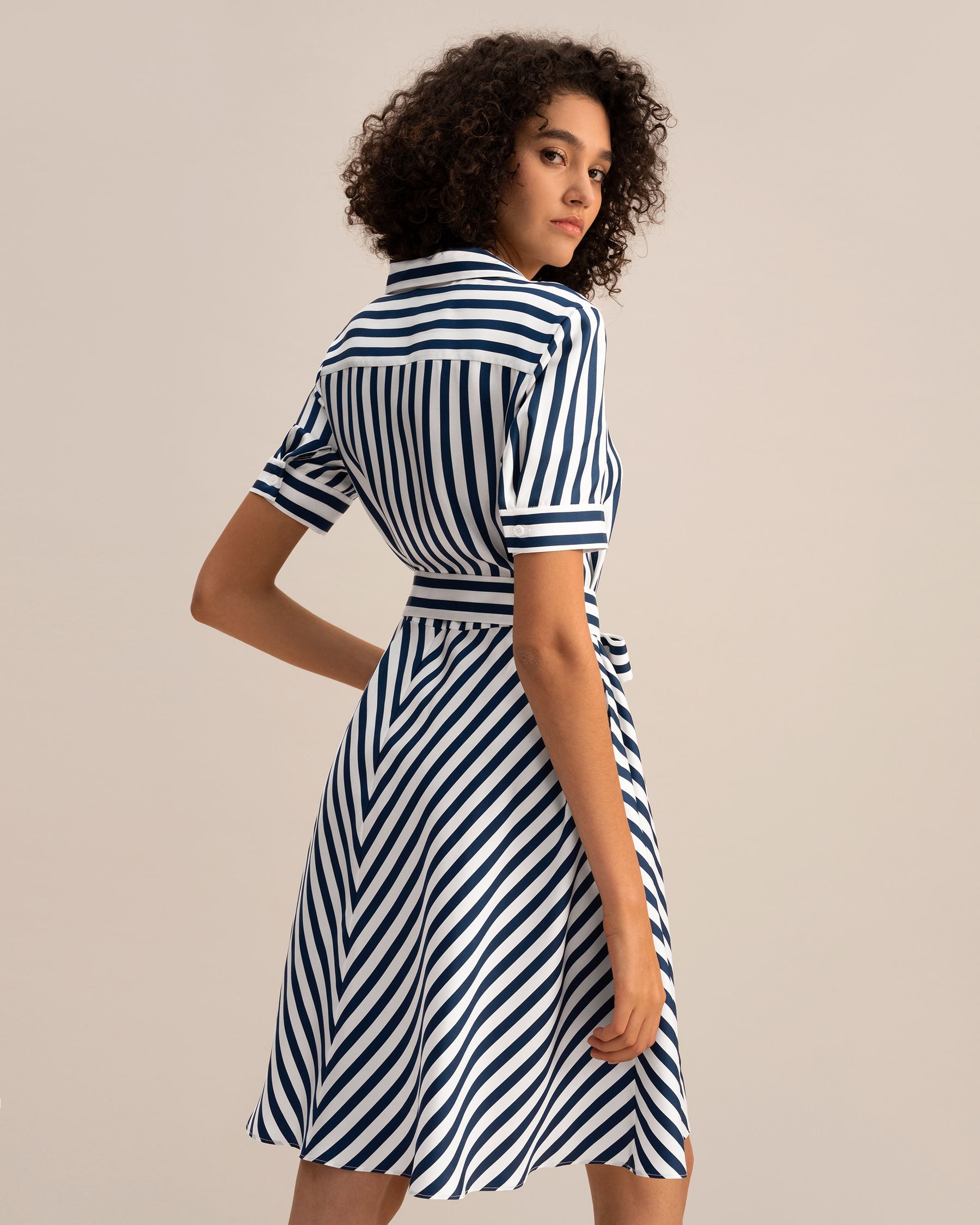 Amalfi Stripe Silk Shirtdress with Belt