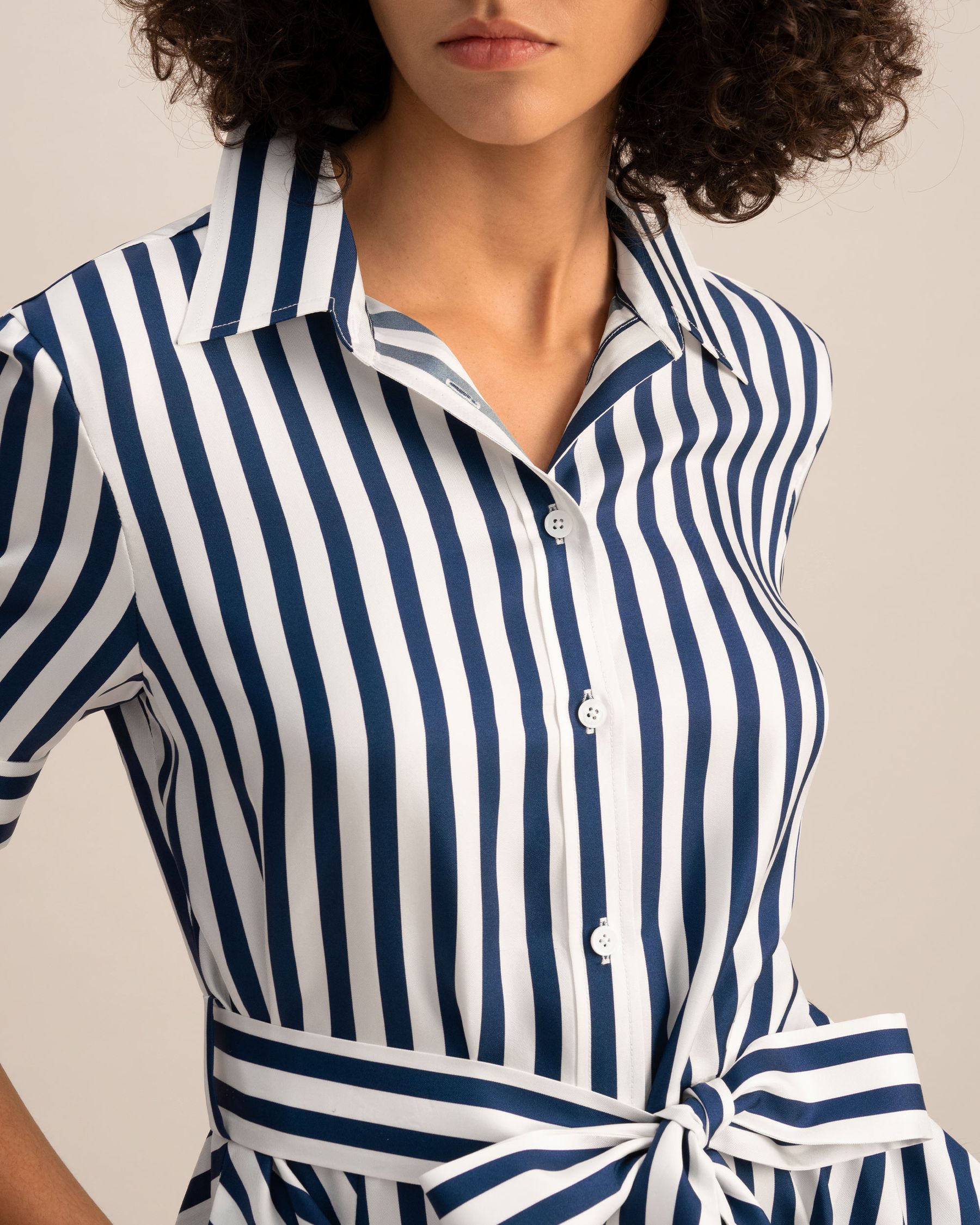 Amalfi Stripe Silk Shirtdress with Belt