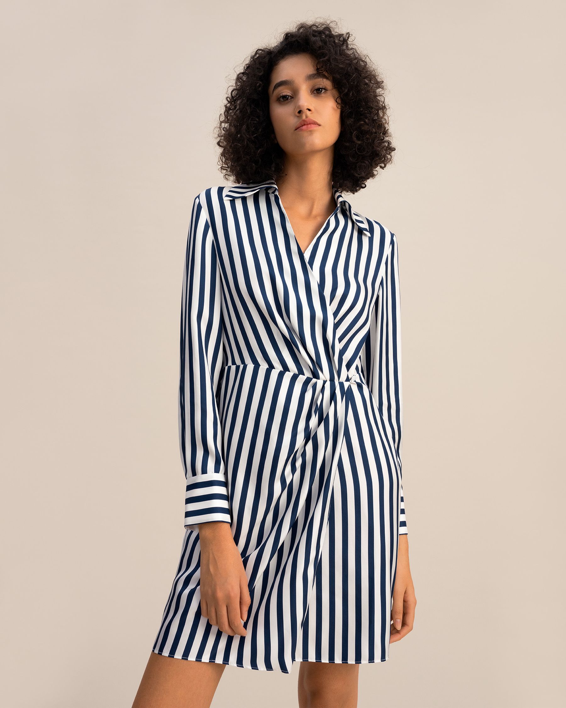 Amalfi Stripe Wrap Silk Shirtdress