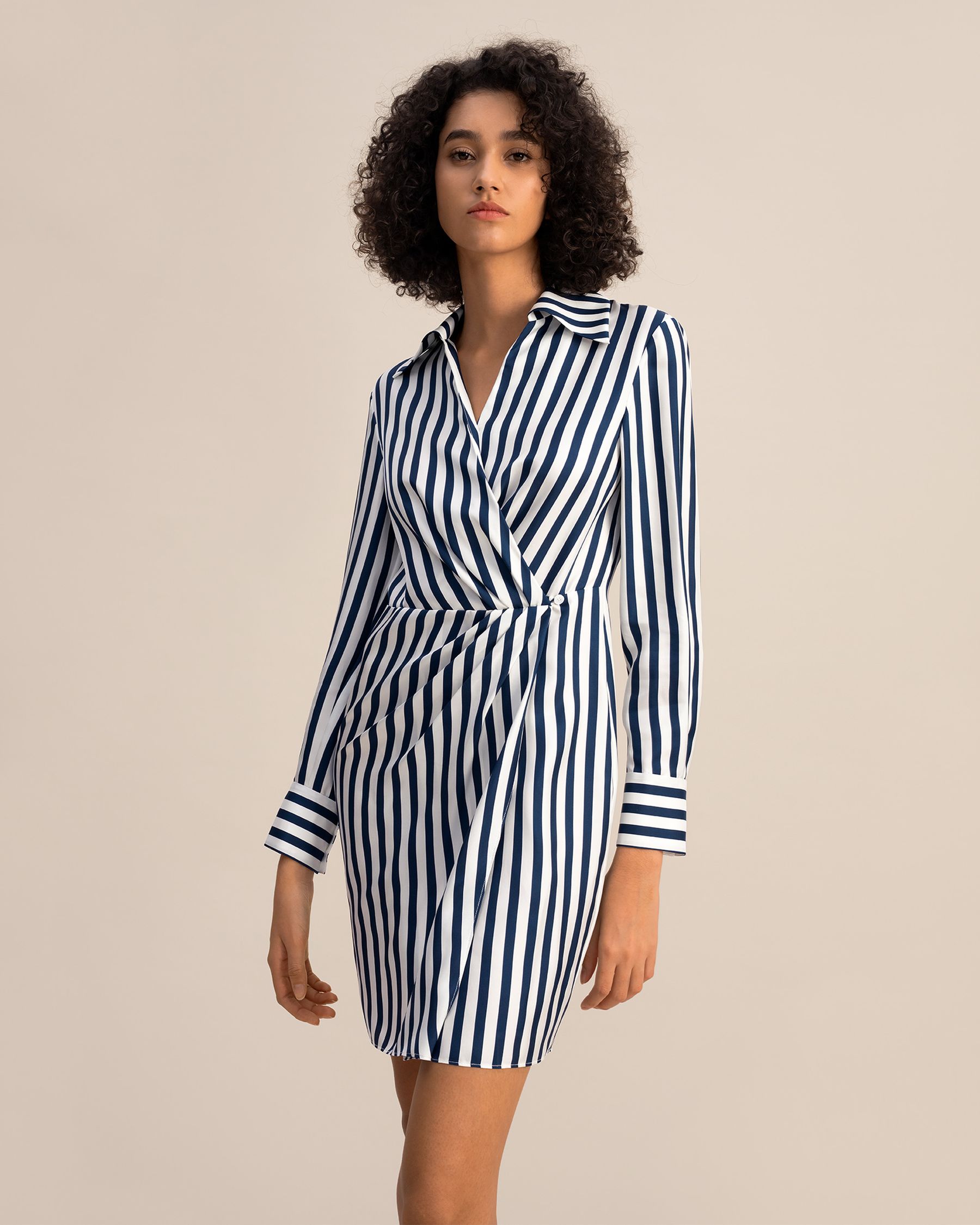 Amalfi Stripe Wrap Silk Shirtdress