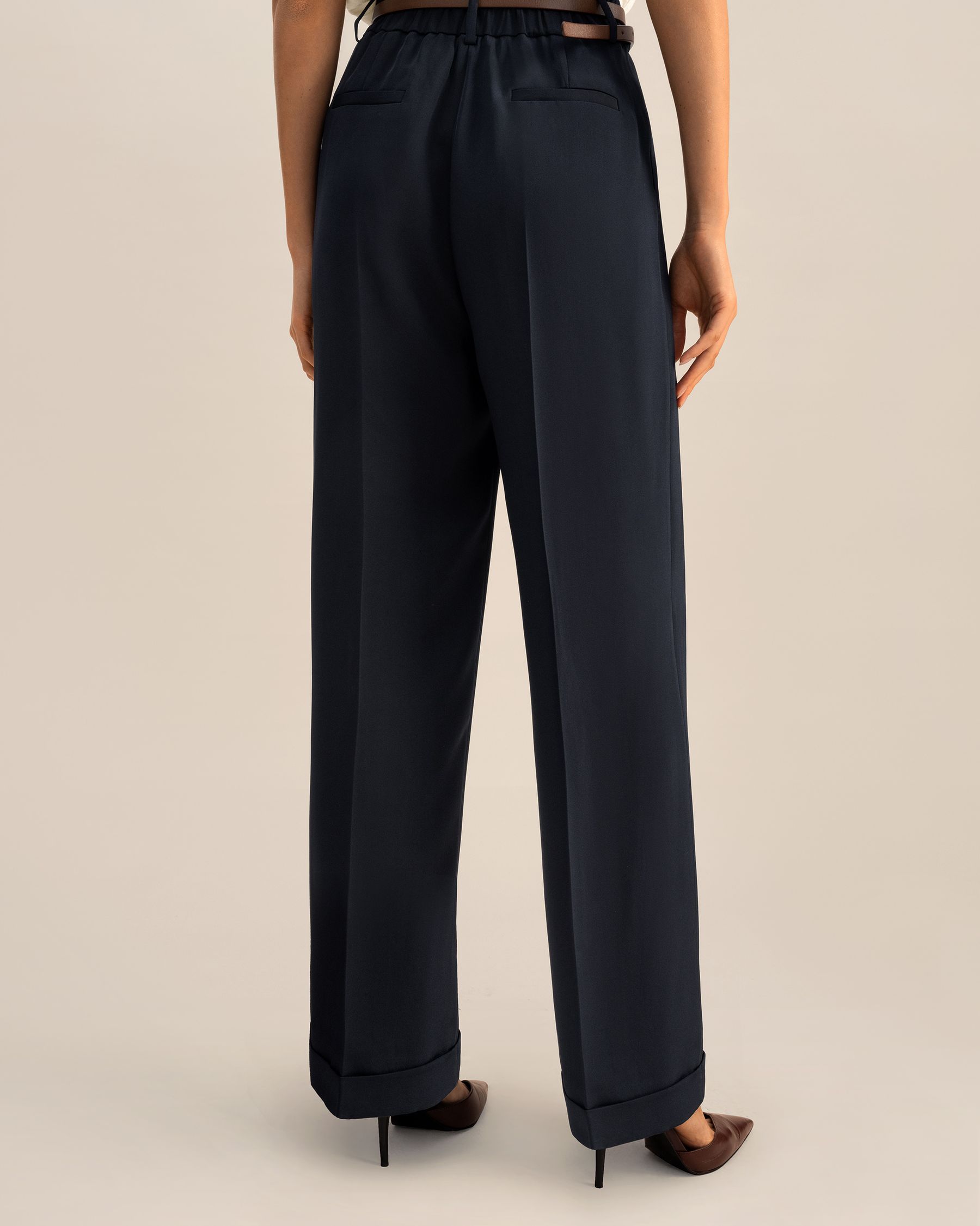 Timeless Pleated Wide-Leg Dense Silk Trousers