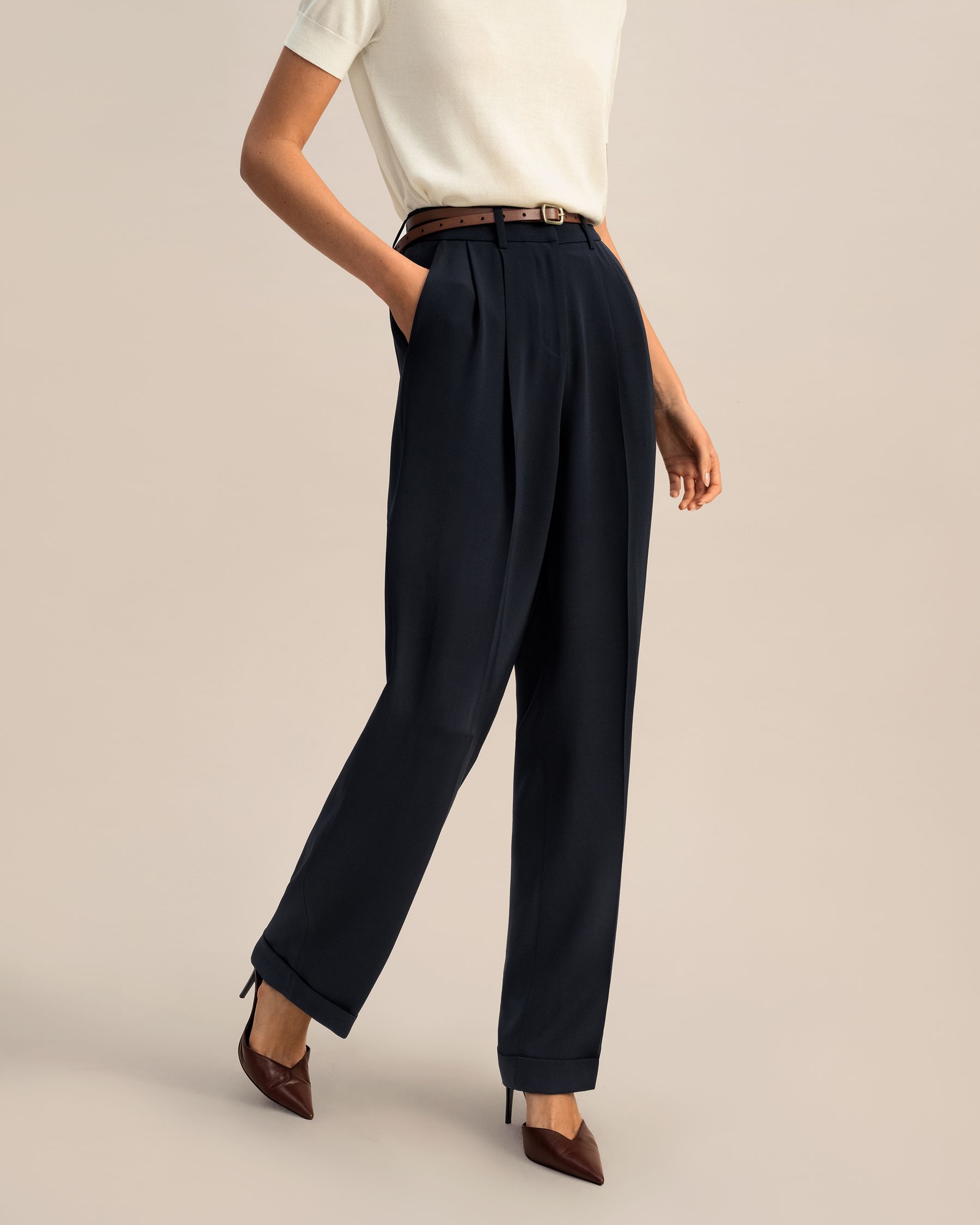 Timeless Pleated Wide-Leg Dense Silk Trousers