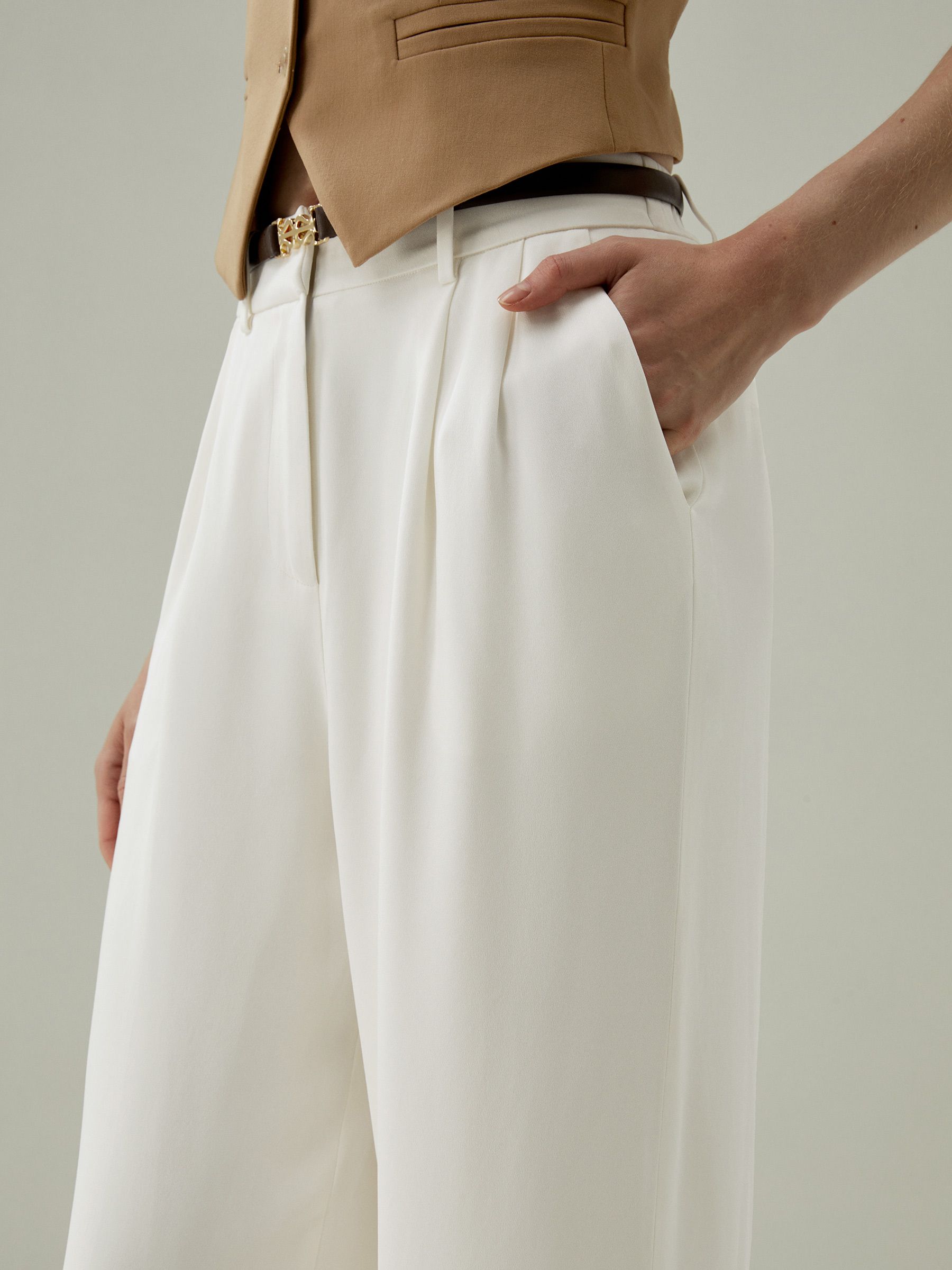 Timeless Pleated Wide-Leg Dense Silk Trousers