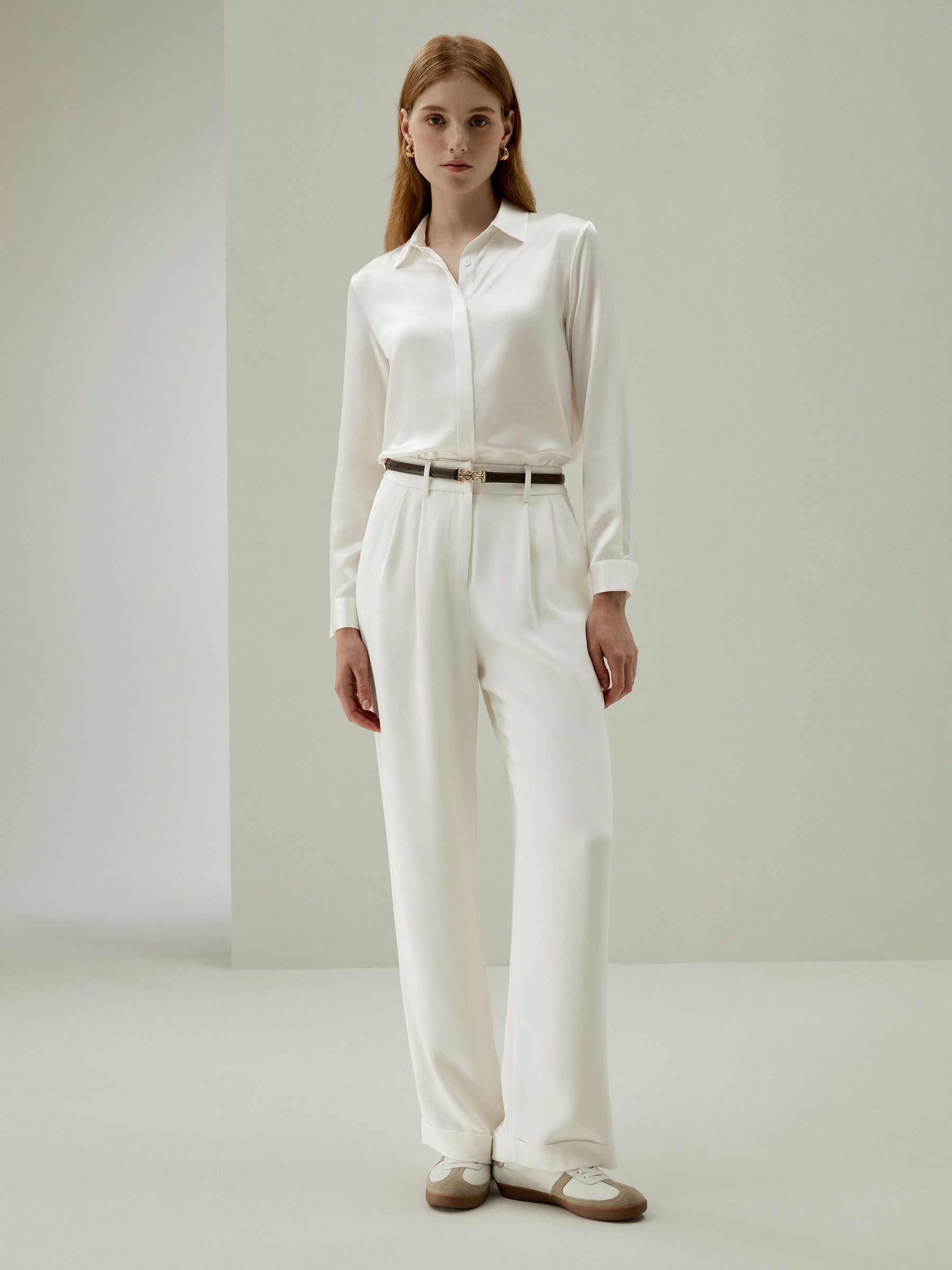 Timeless Pleated Wide-Leg Dense Silk Trousers