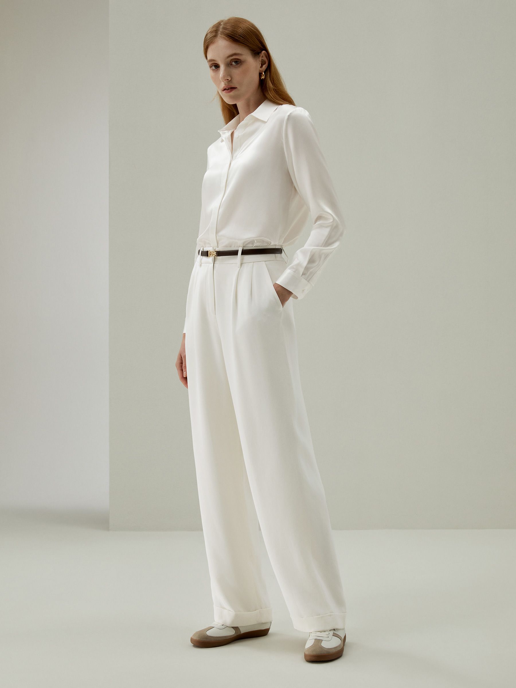 Timeless Pleated Wide-Leg Dense Silk Trousers