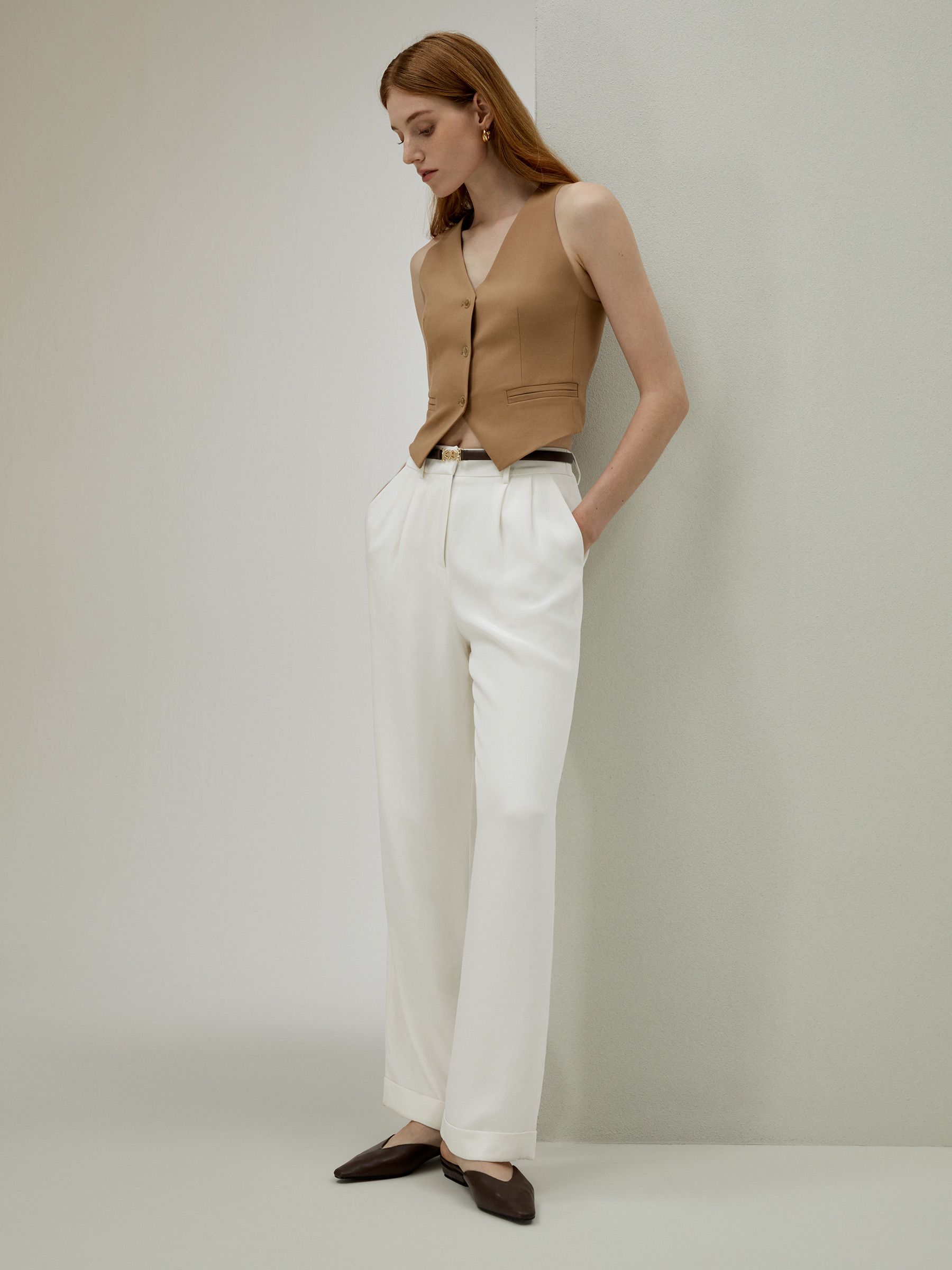 Timeless Pleated Wide-Leg Dense Silk Trousers