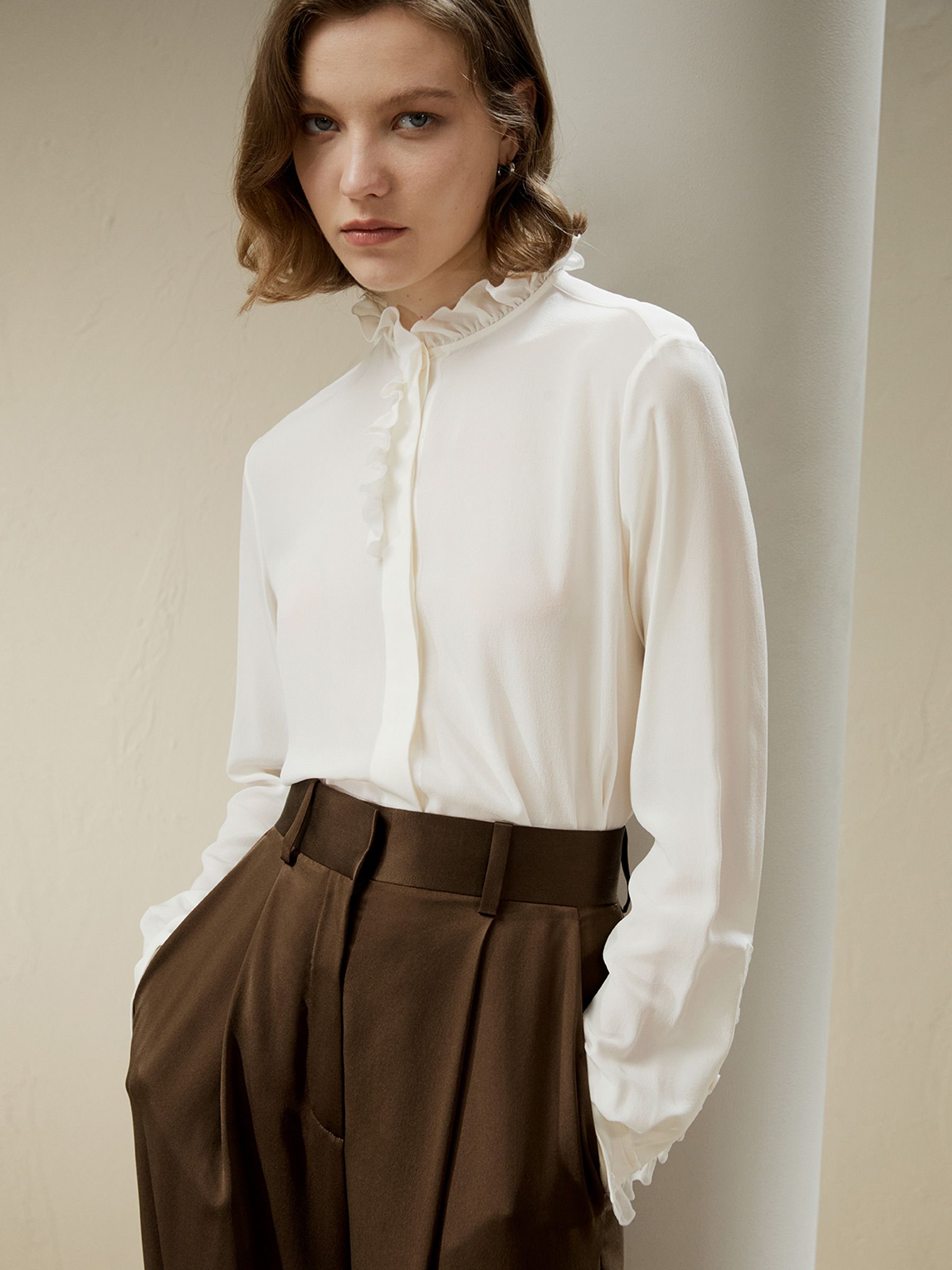 Crêpe de Chine Blouse with Ruffle Edge