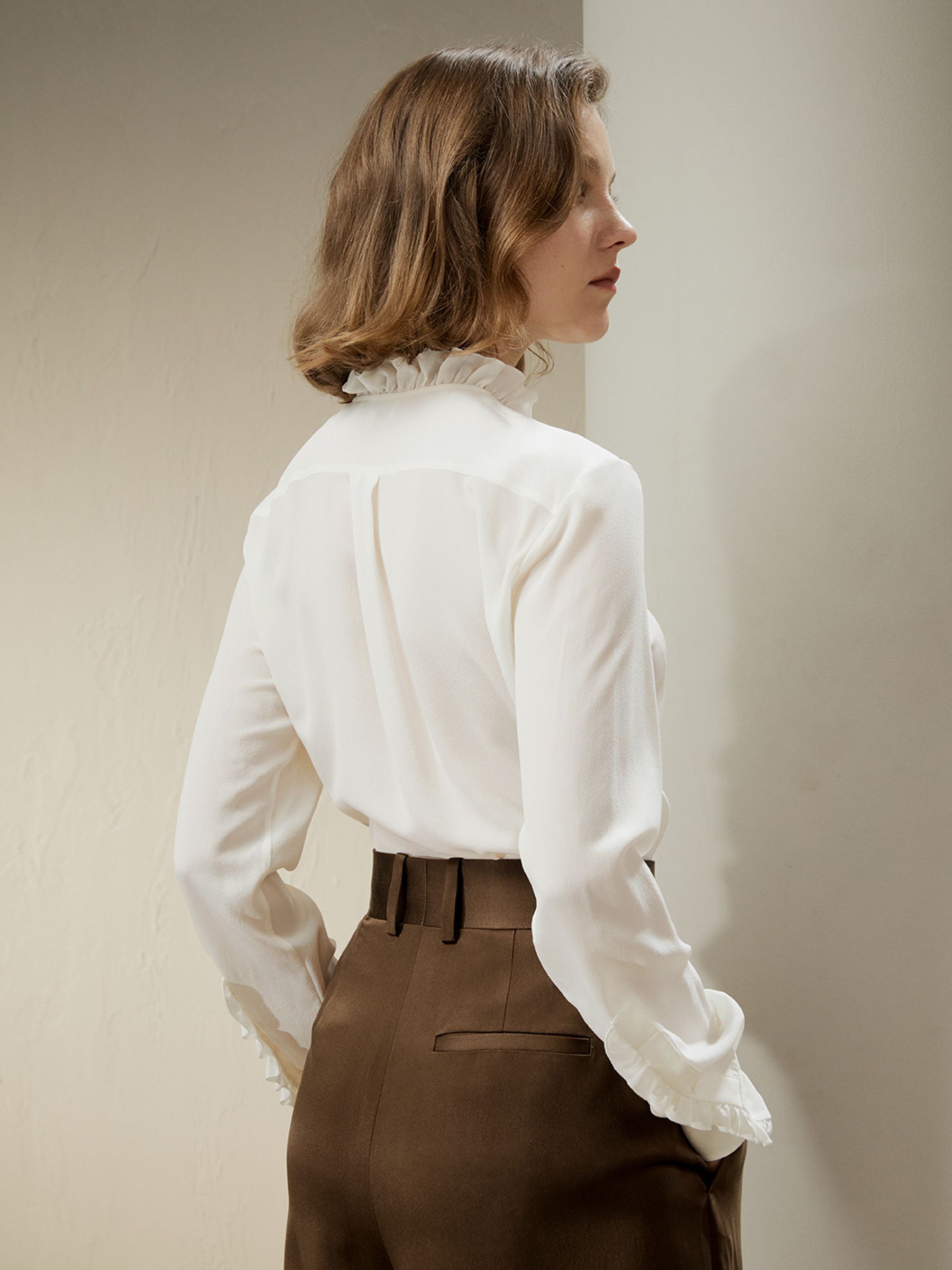 Crêpe de Chine Blouse with Ruffle Edge