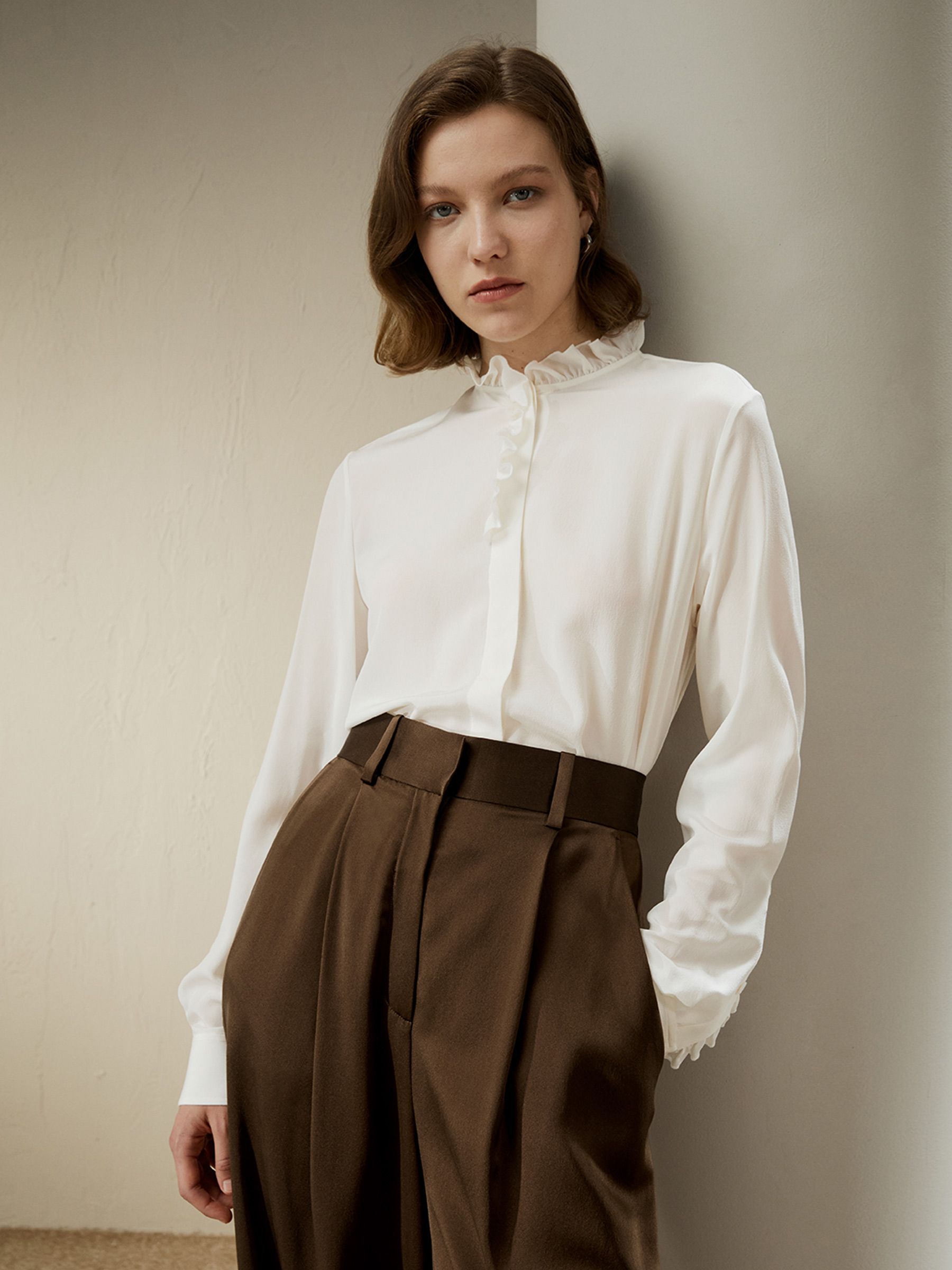 Crêpe de Chine blouse met ruche rand