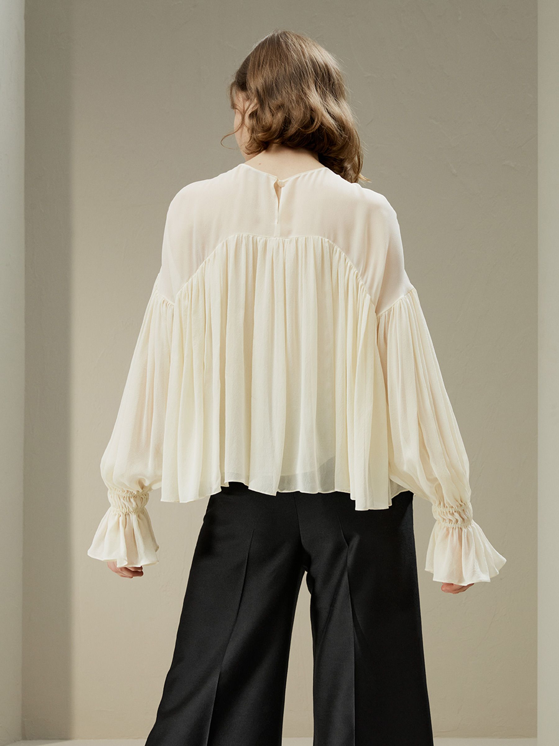 Sheer-shoulder Ruffle Shirt