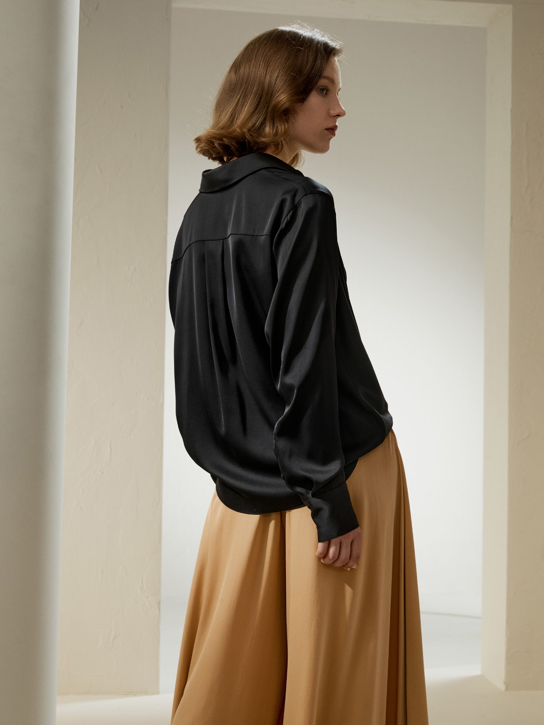 Hem Pleated Silk Blouse