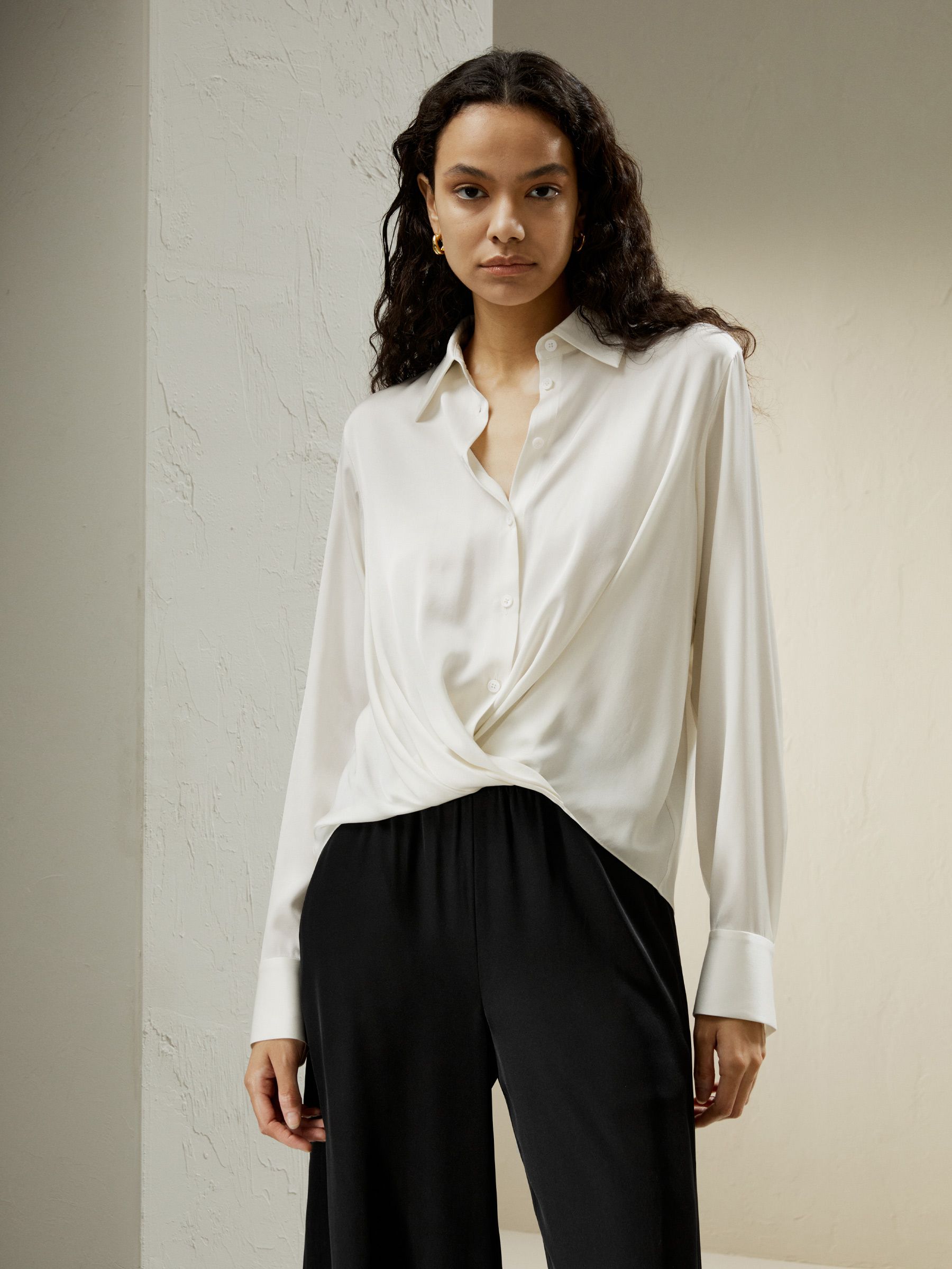 Hem Pleated Silk Blouse