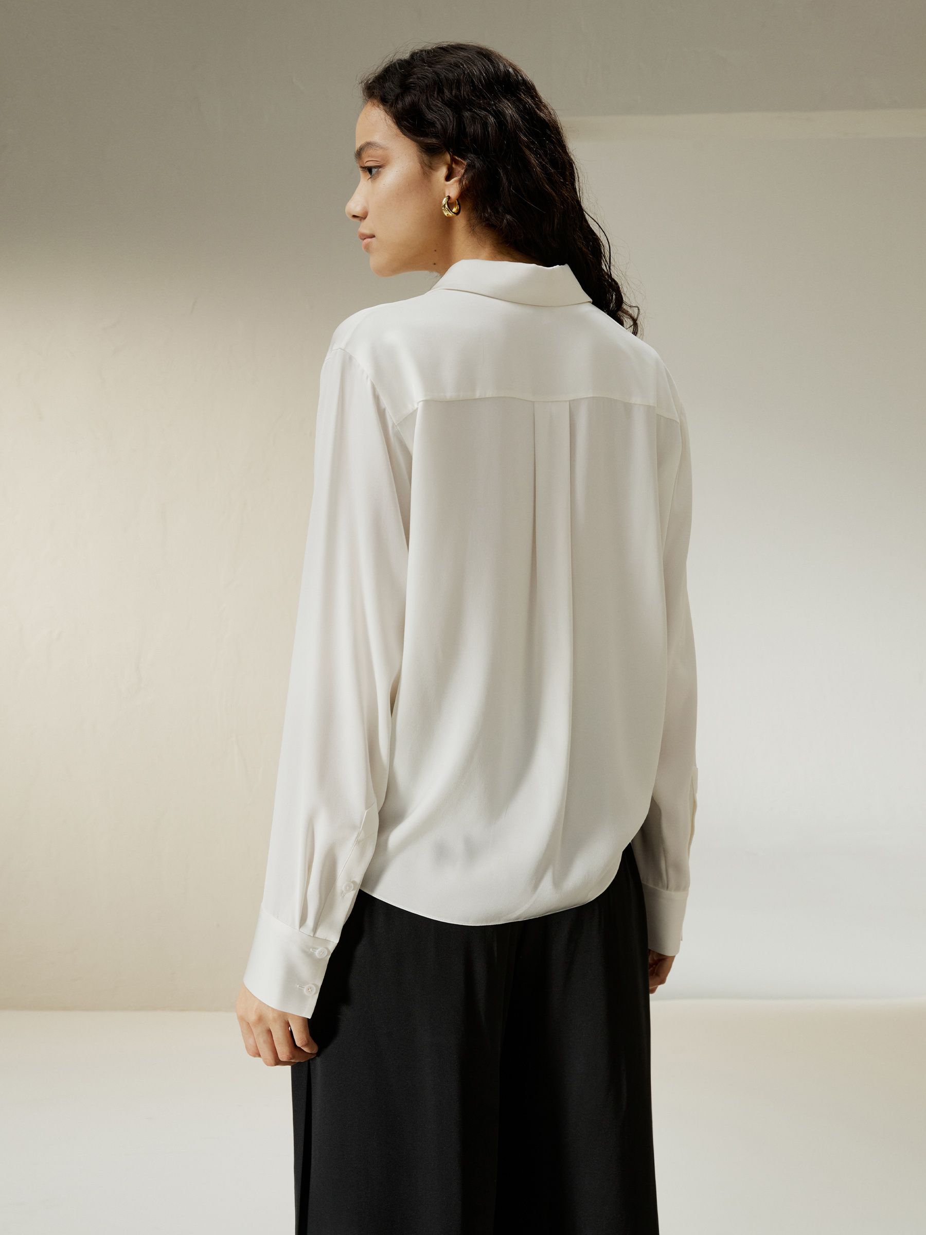 Hem Pleated Silk Blouse