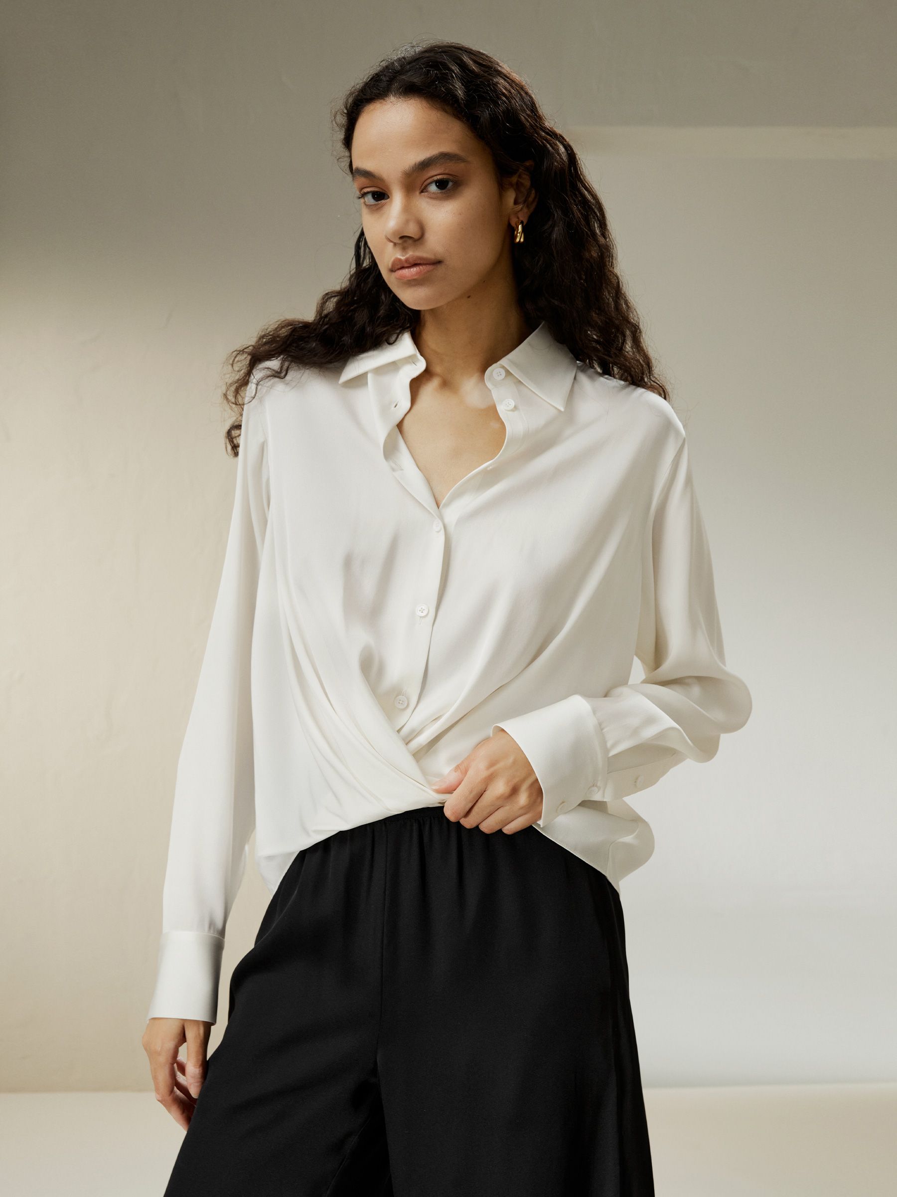 Hem Pleated Silk Blouse