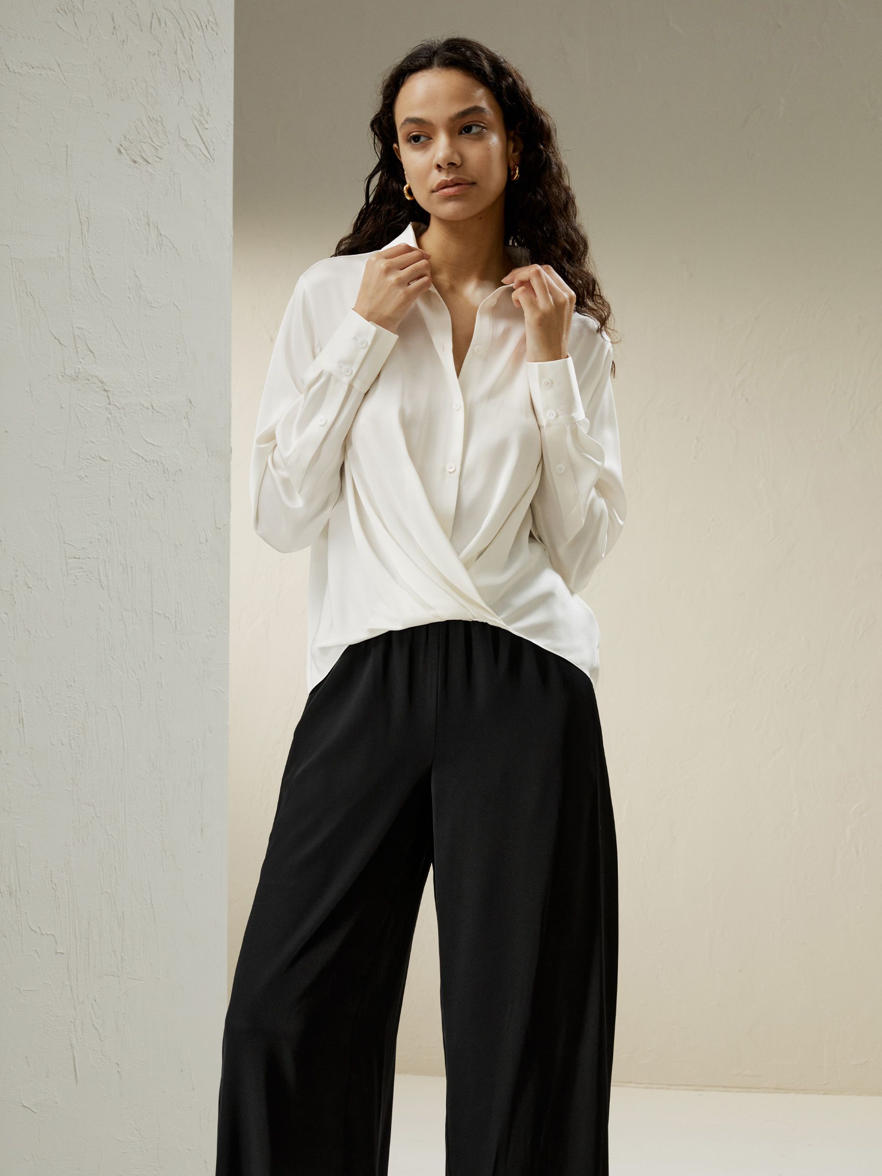 Hem Pleated Silk Blouse