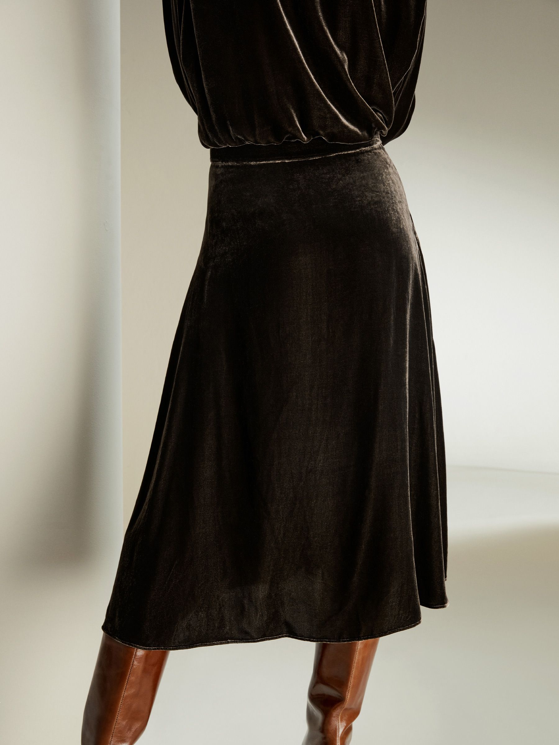 Asymmetrical Midi Velvet Skirt