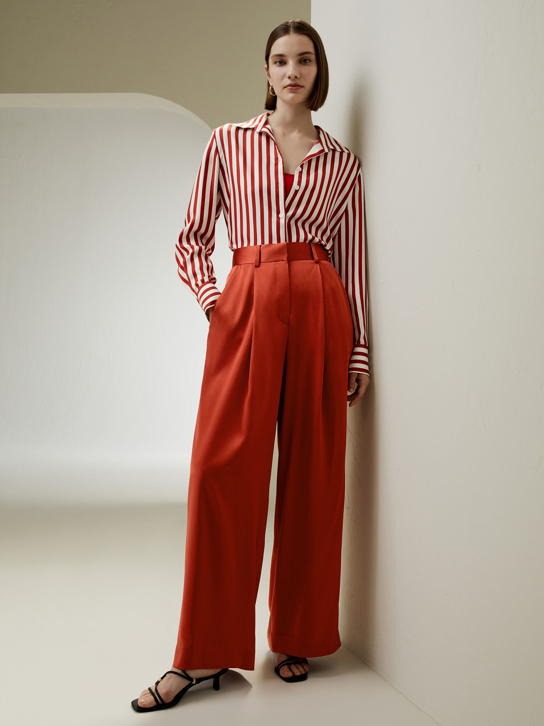 High-Waisted Wide Leg Dense Silk Pants