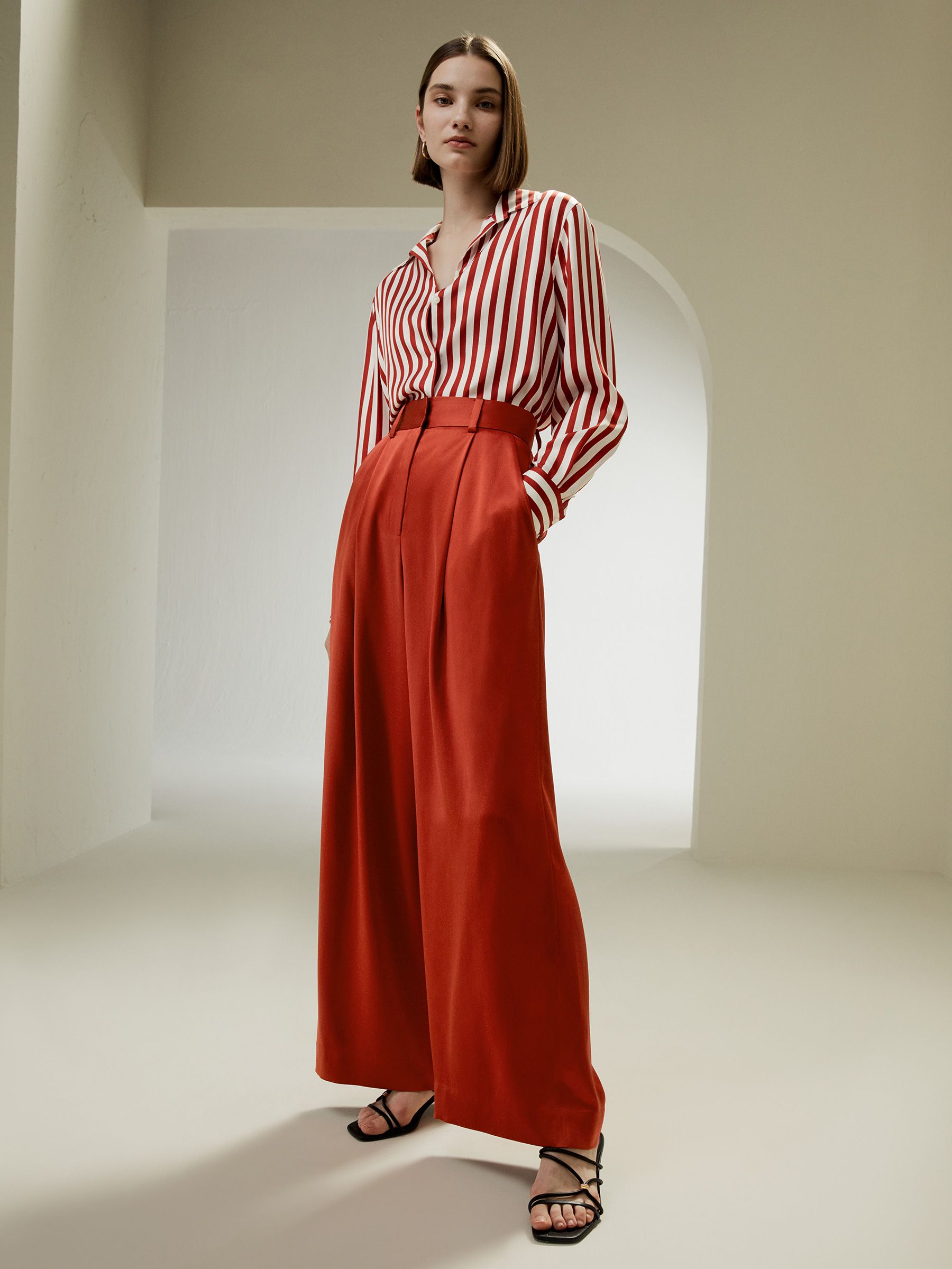 High-Waisted Wide Leg Dense Silk Pants