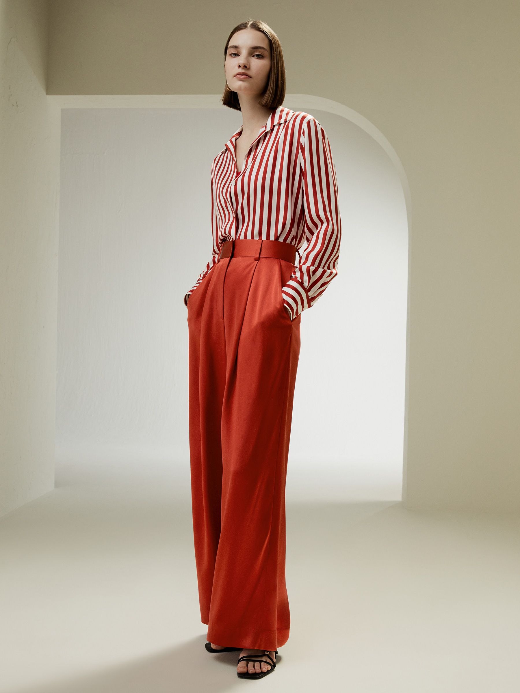 High-Waisted Wide Leg Dense Silk Pants