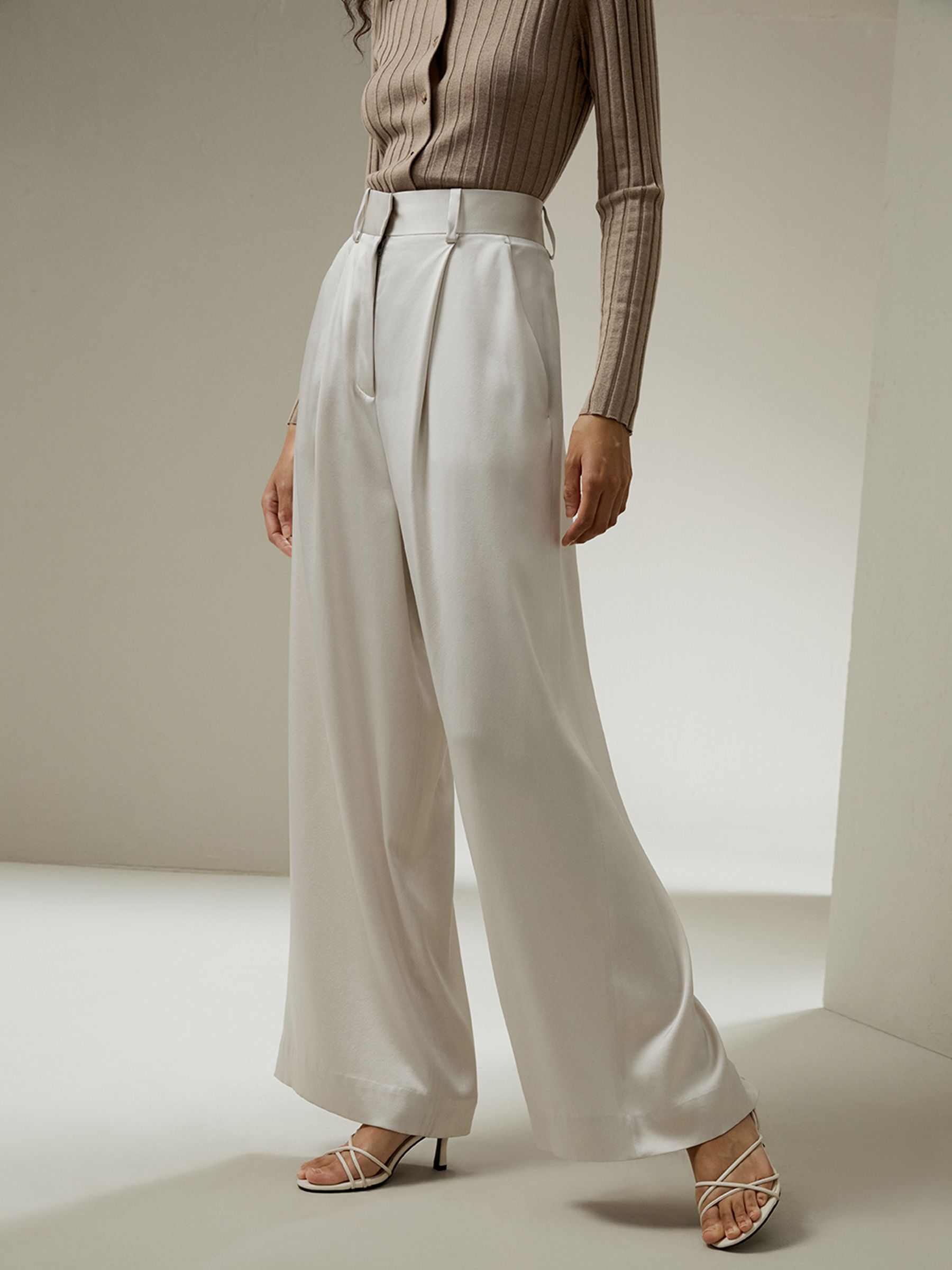 High-Waisted Wide Leg Dense Silk Pants