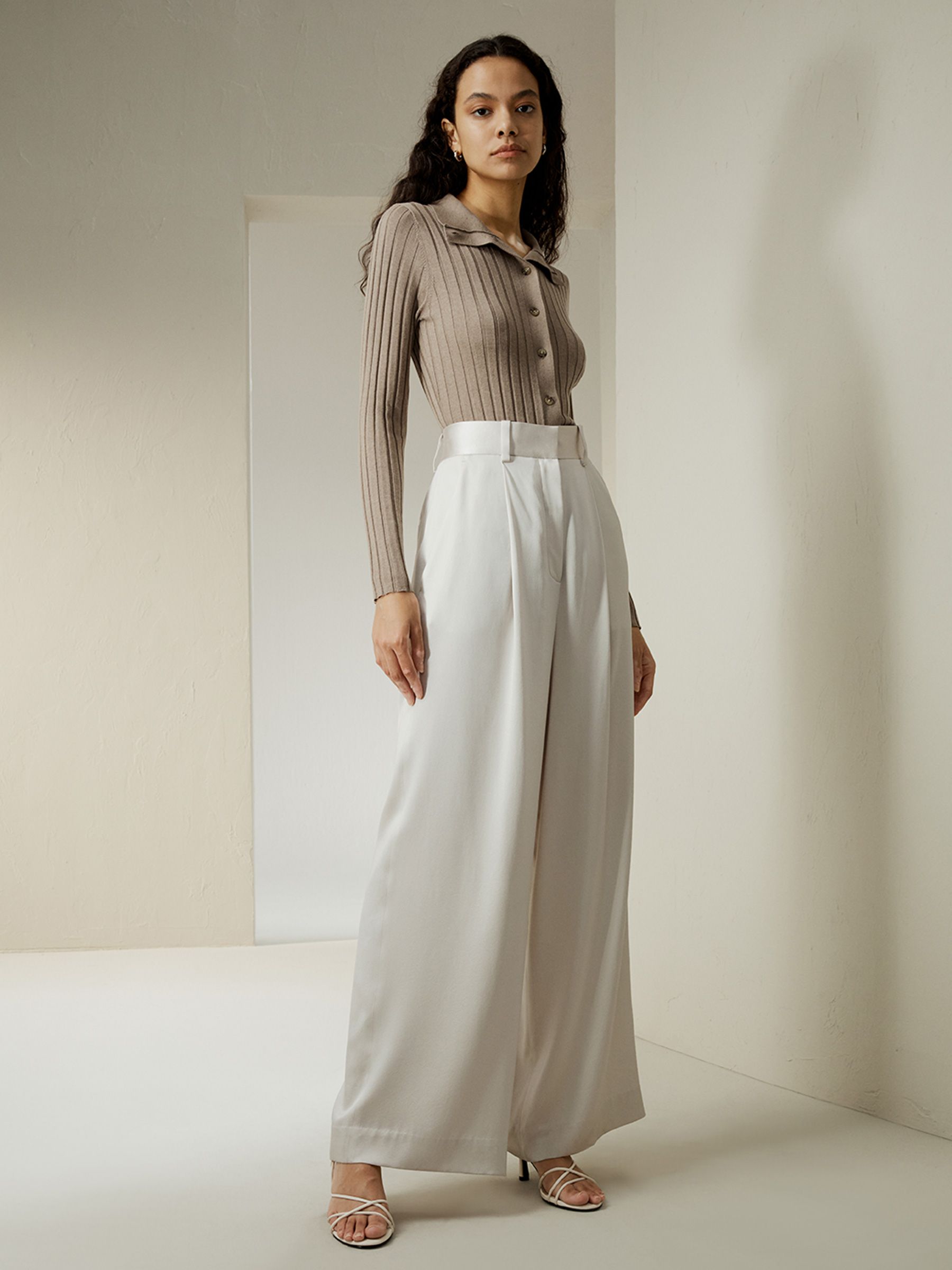 High-Waisted Wide Leg Dense Silk Pants