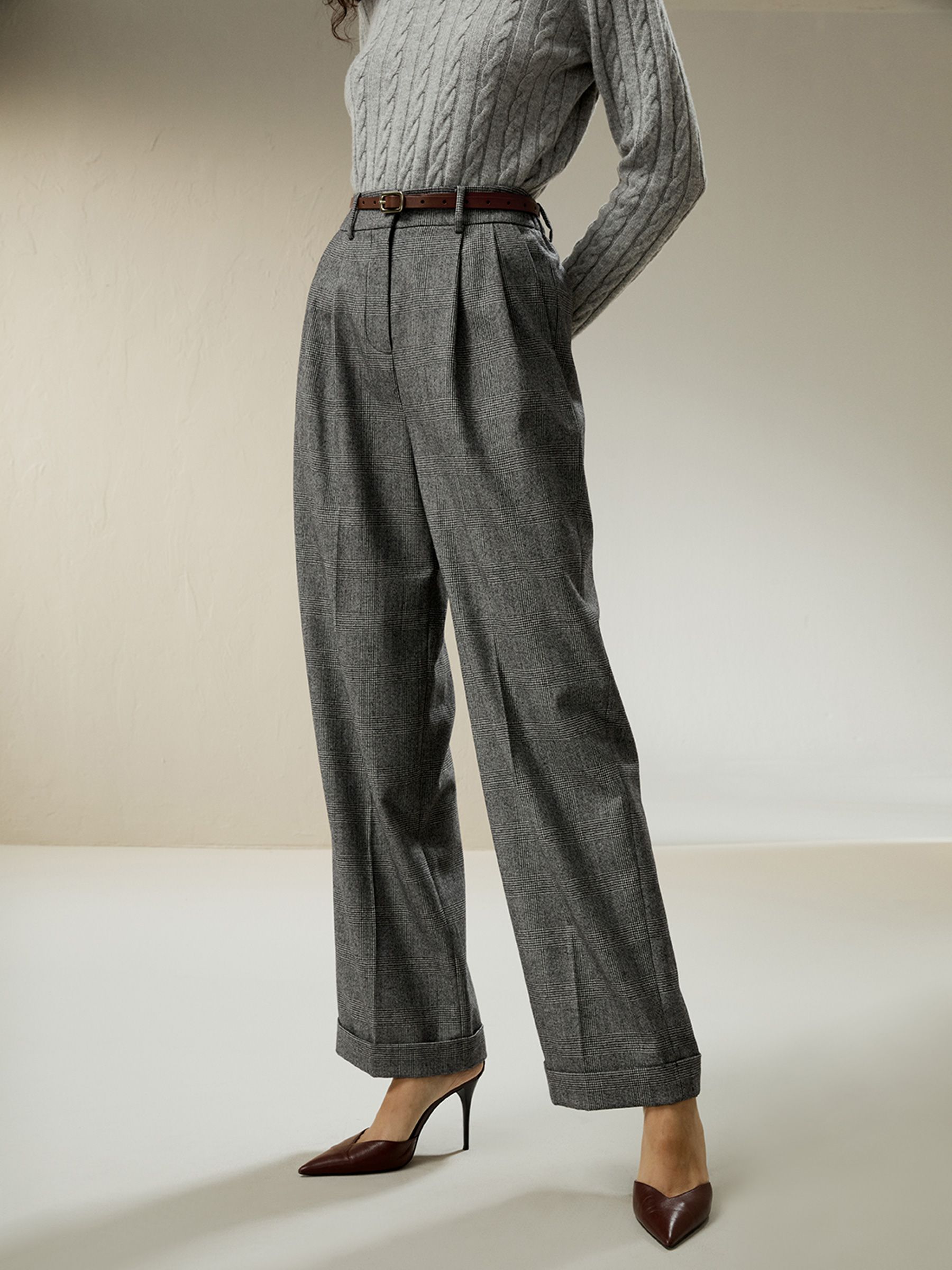 Pantalon de costume large en flanelle de laine