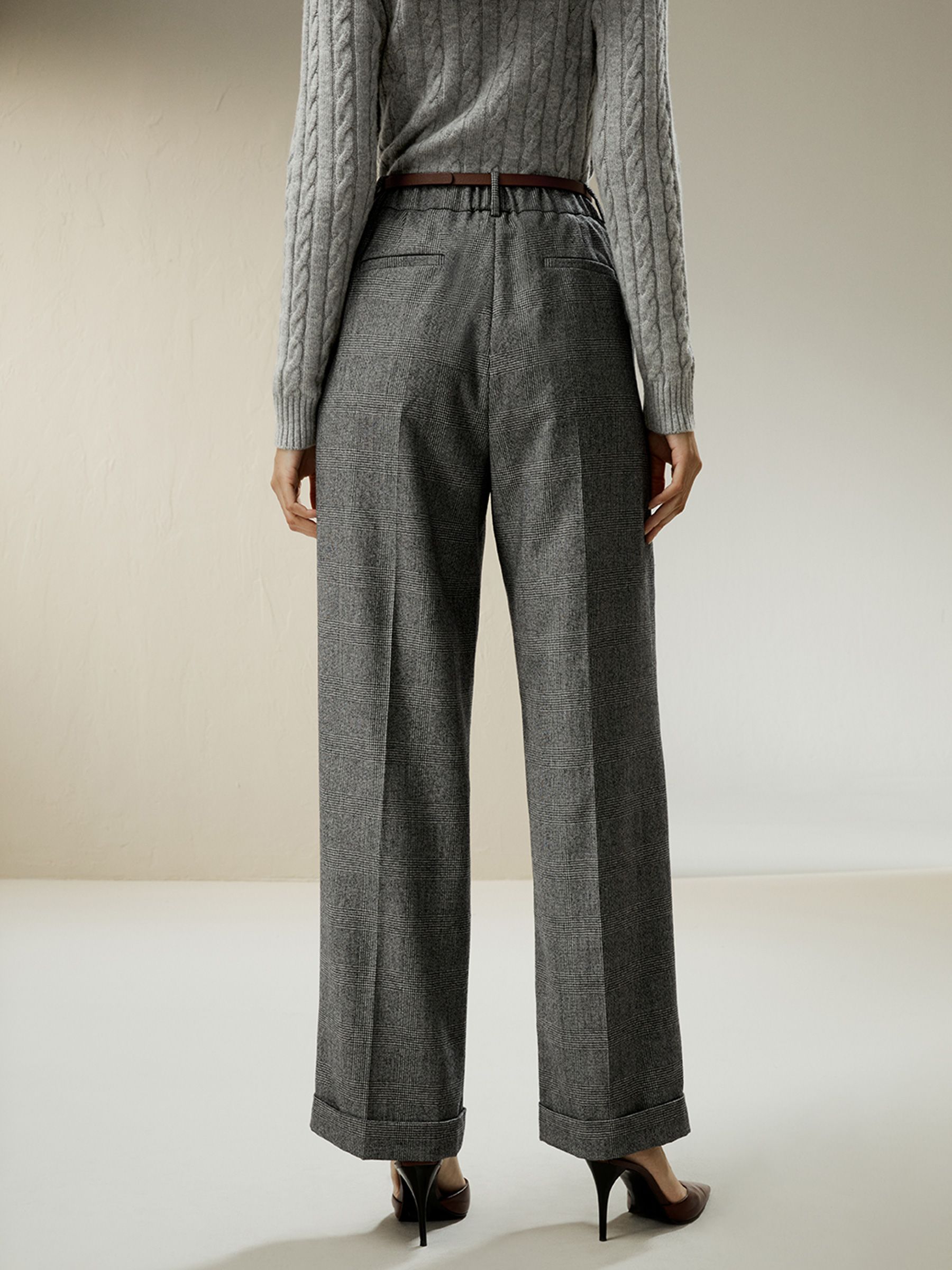 Wide leg wool-flannel suit trousers