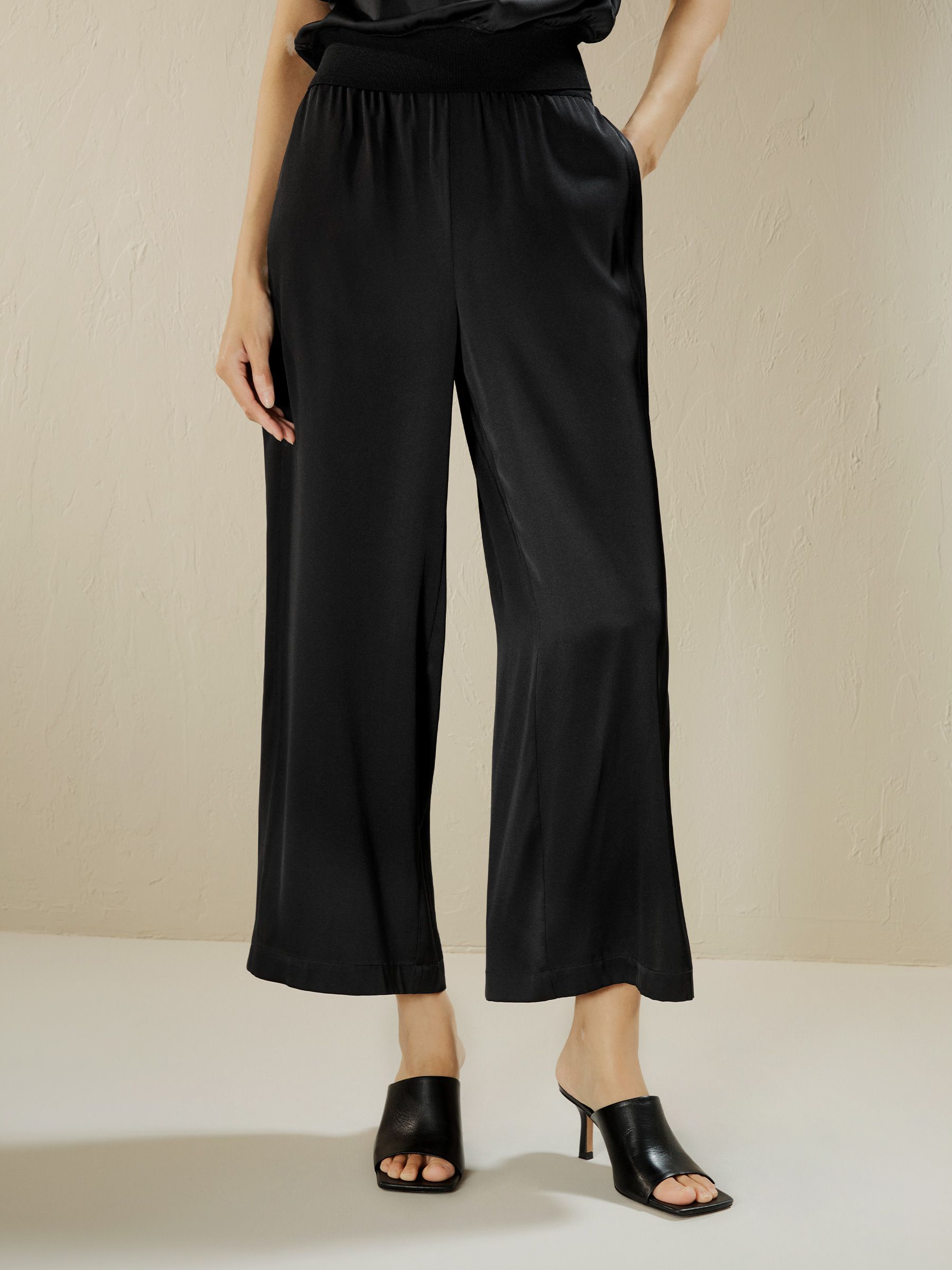 Wide leg cropped silk pants