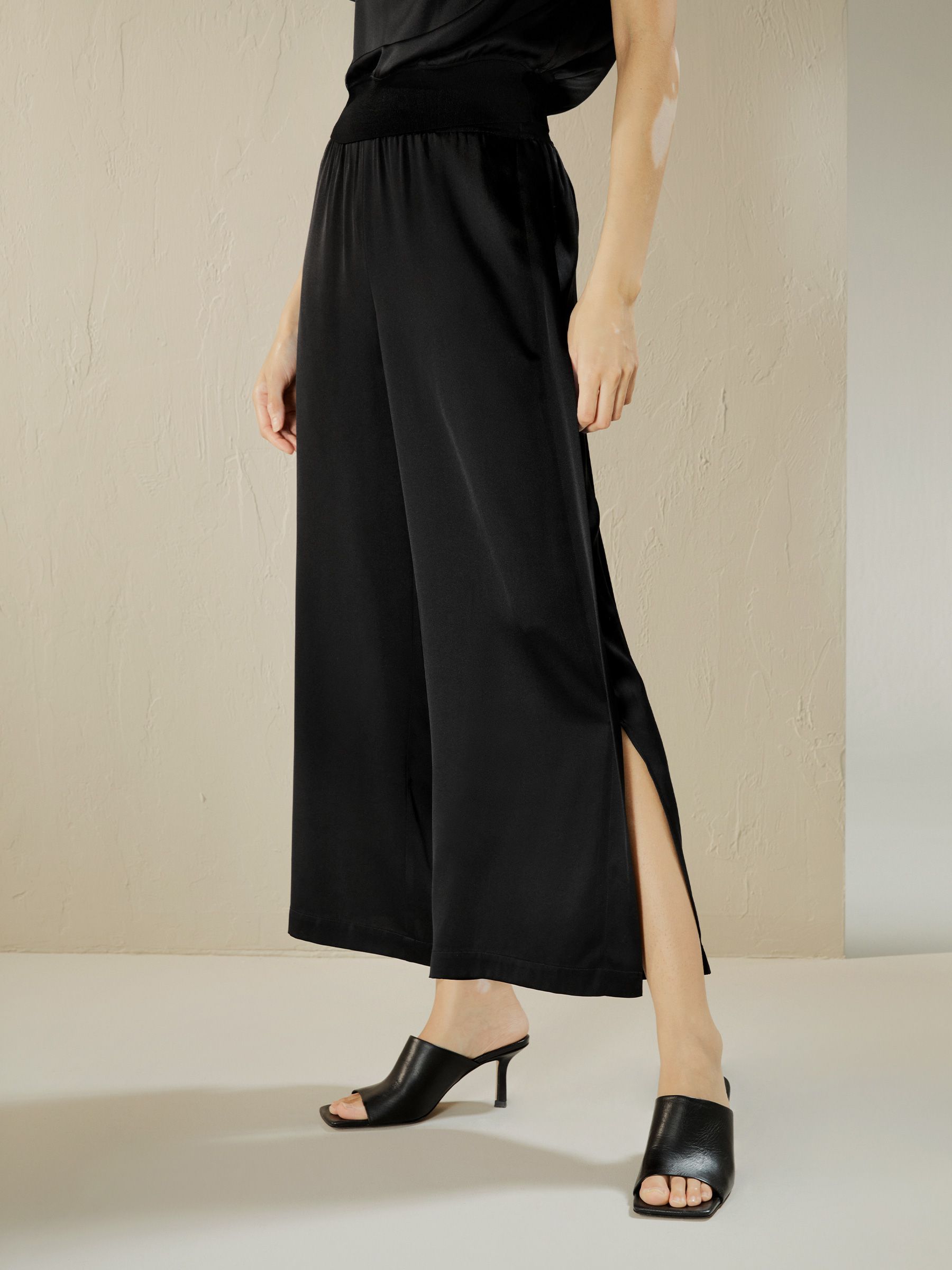 Wide leg cropped silk pants