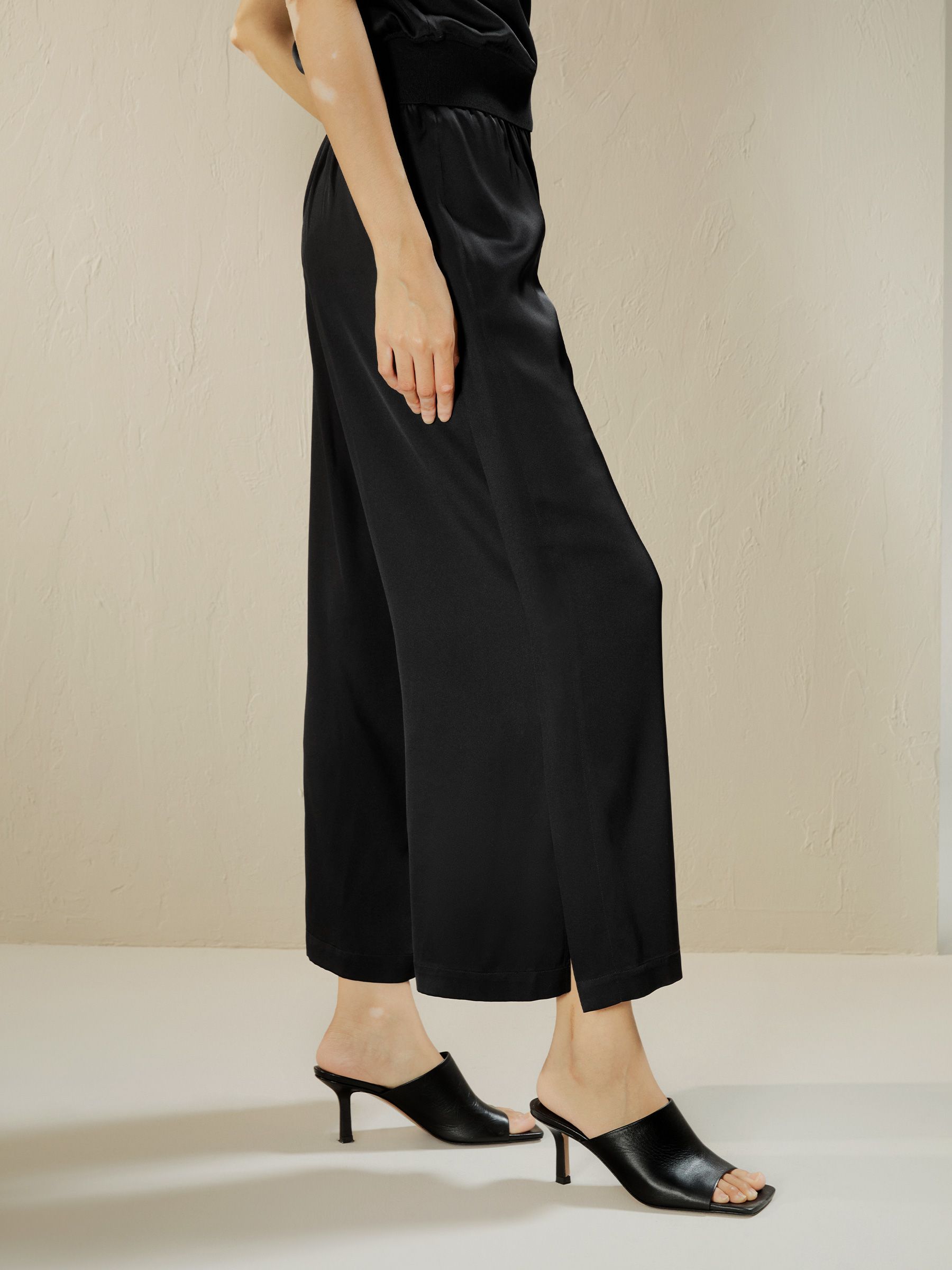 Wide leg cropped silk pants