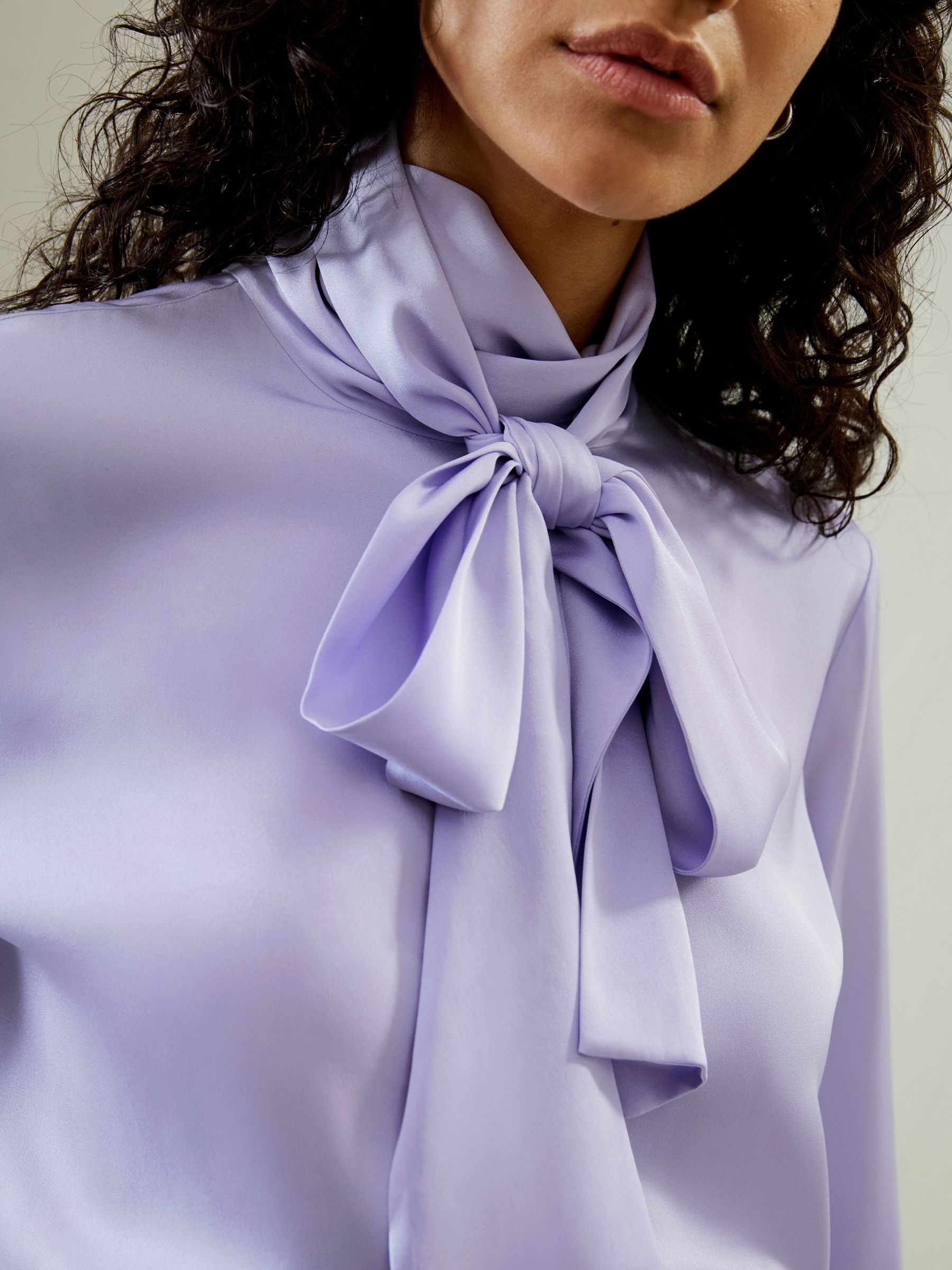 Silk Turtleneck Ribbon Blouse