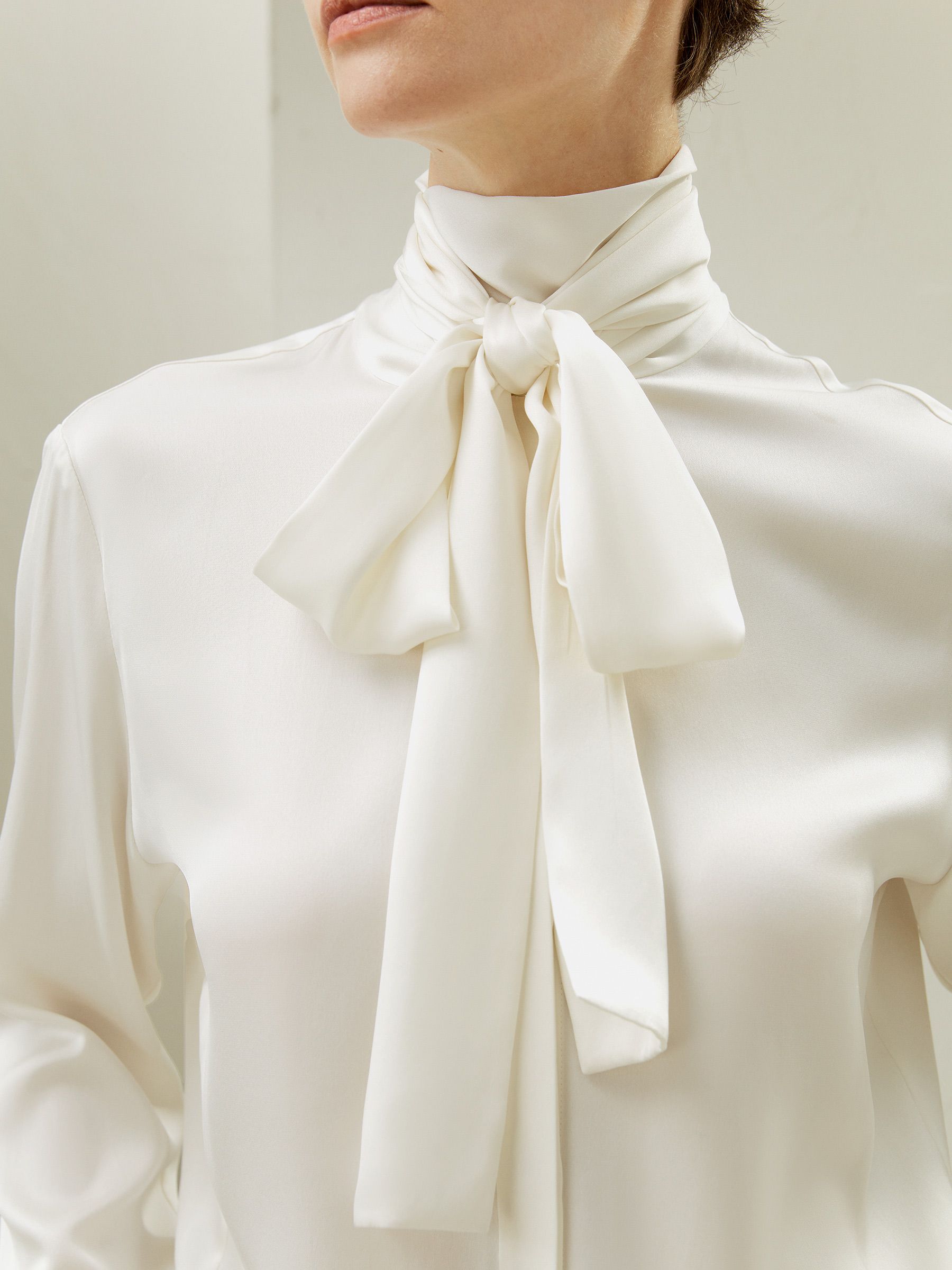 Silk Turtleneck Ribbon Blouse