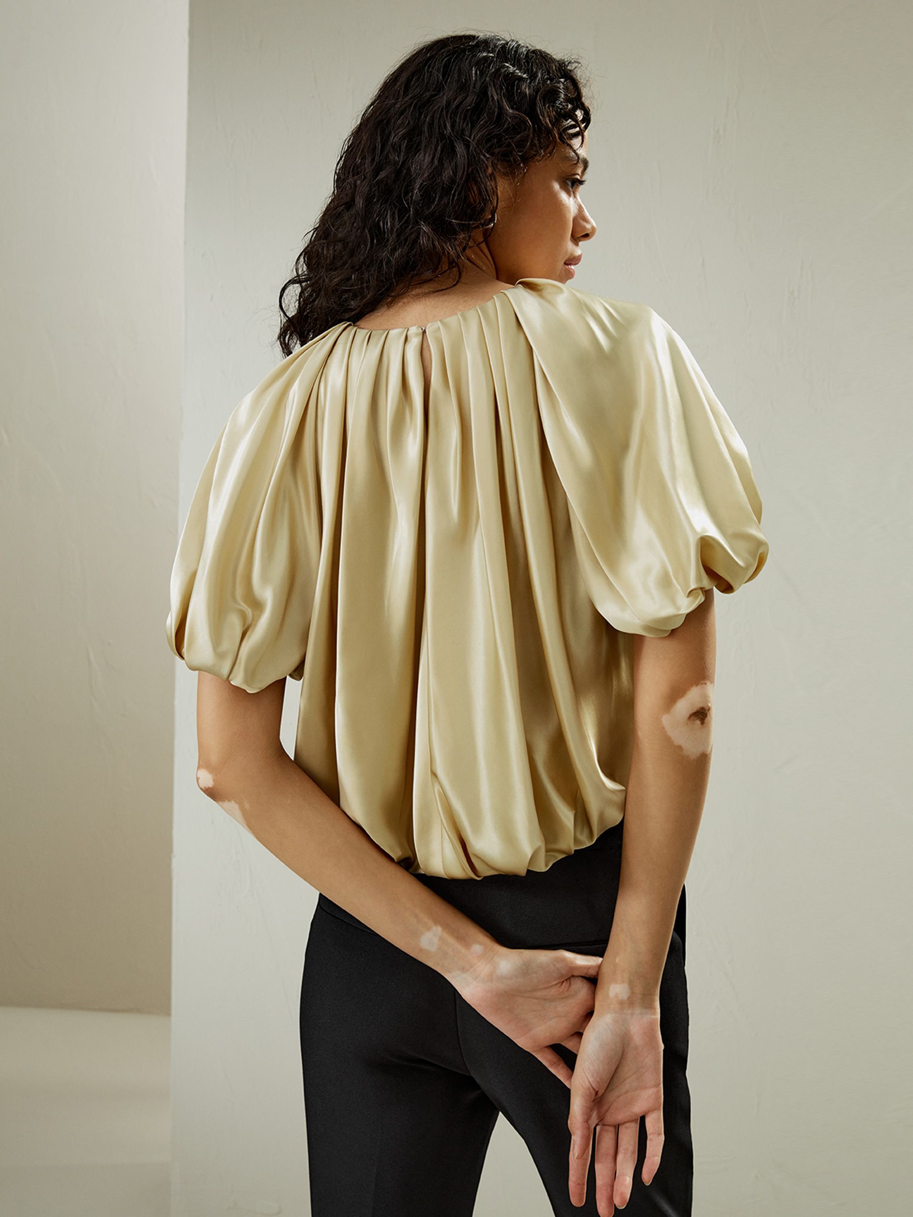 Puff Short Sleeve Watershine Silk Top