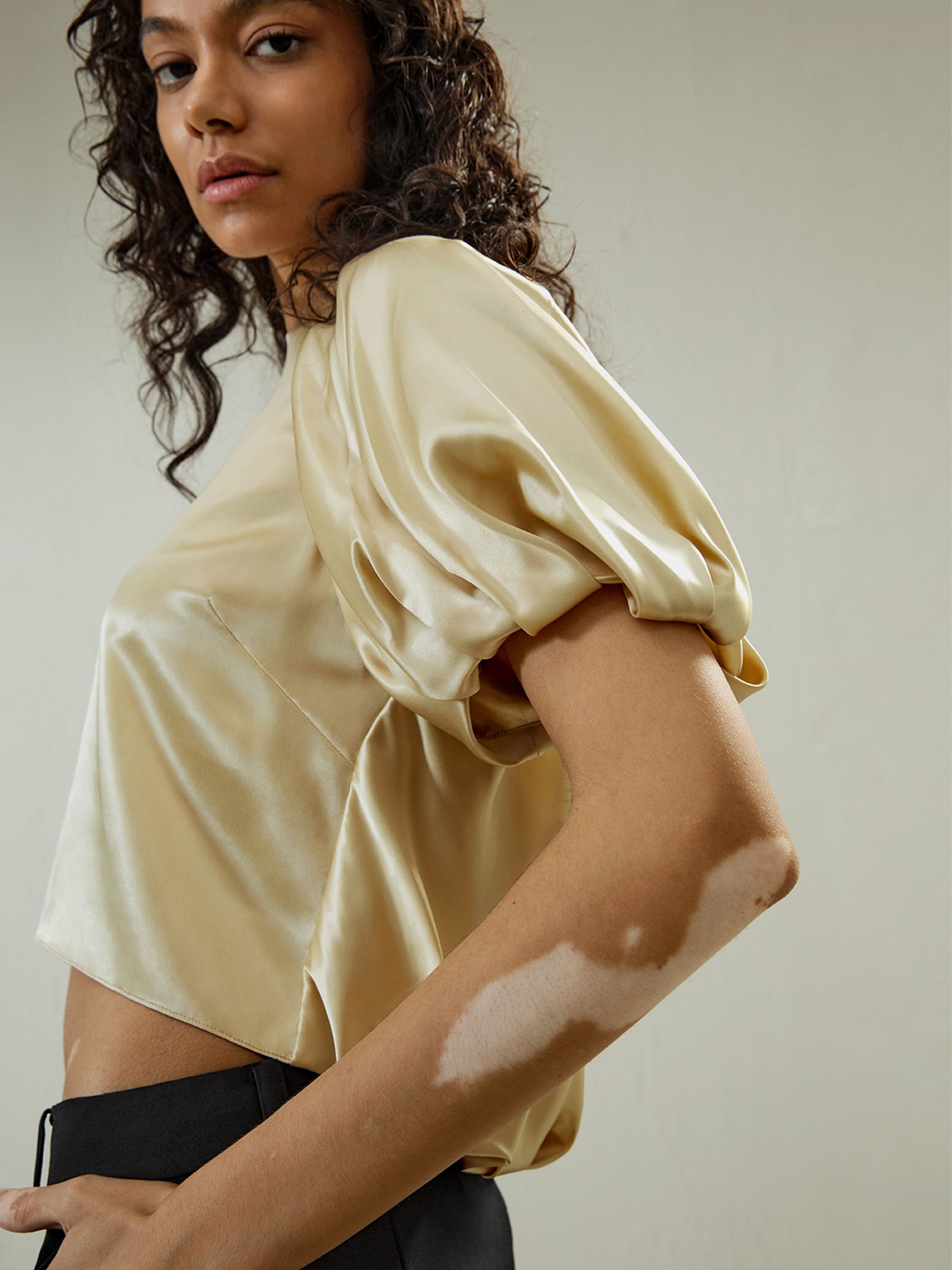 Puff Short Sleeve Watershine Silk Top