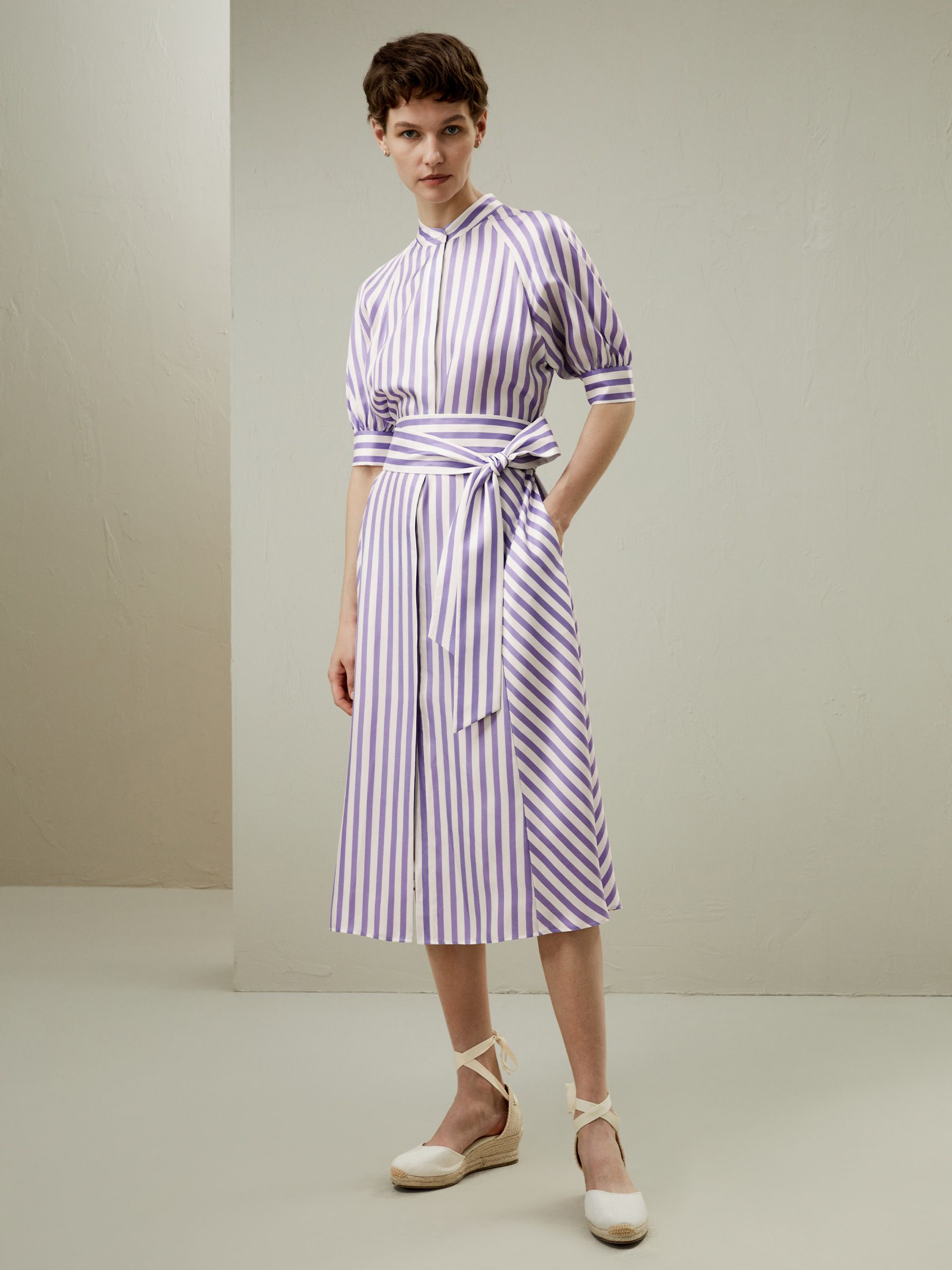 Lavender Striped Silk Shirtdress