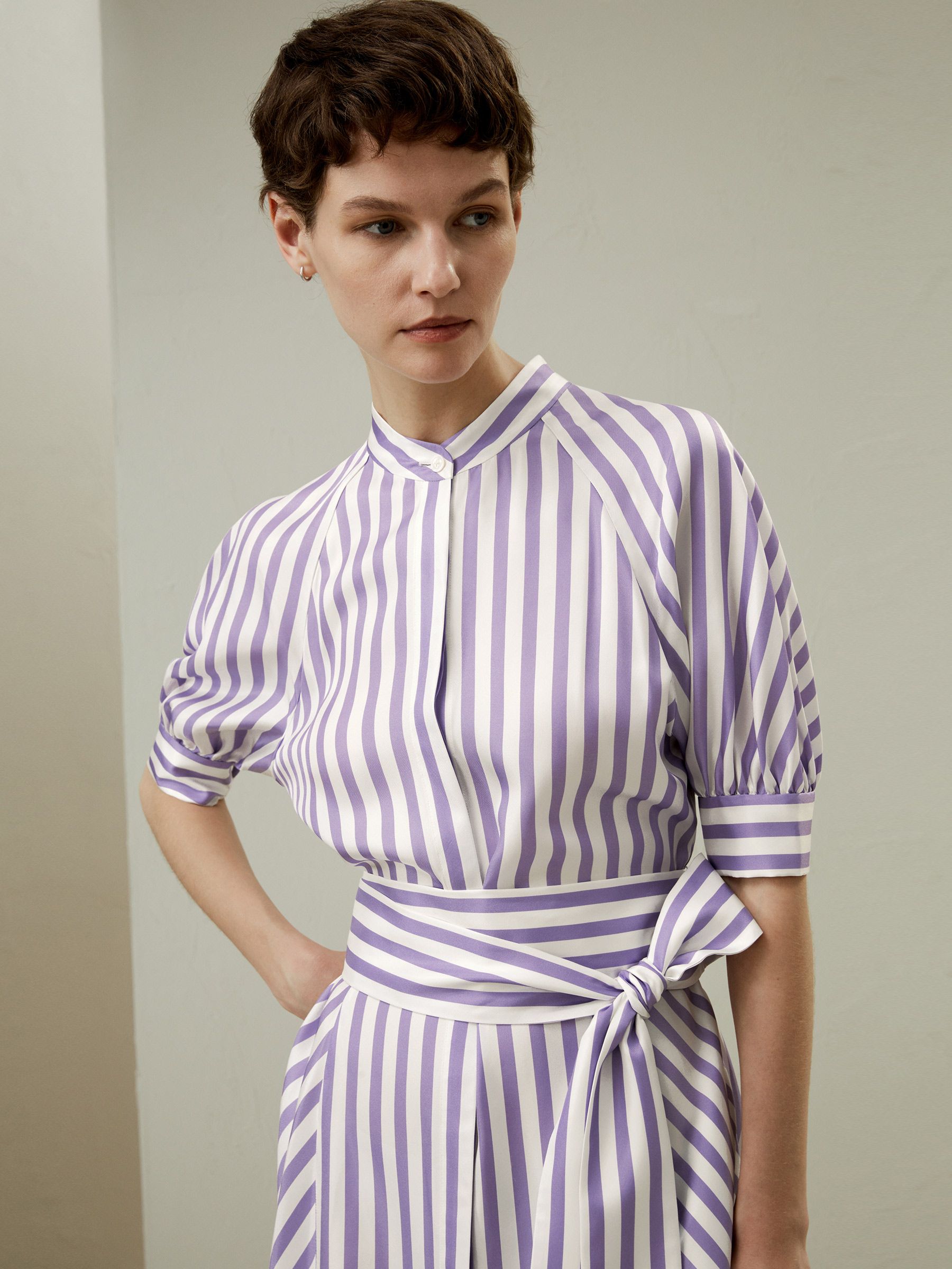 Lavender Striped Silk Shirtdress