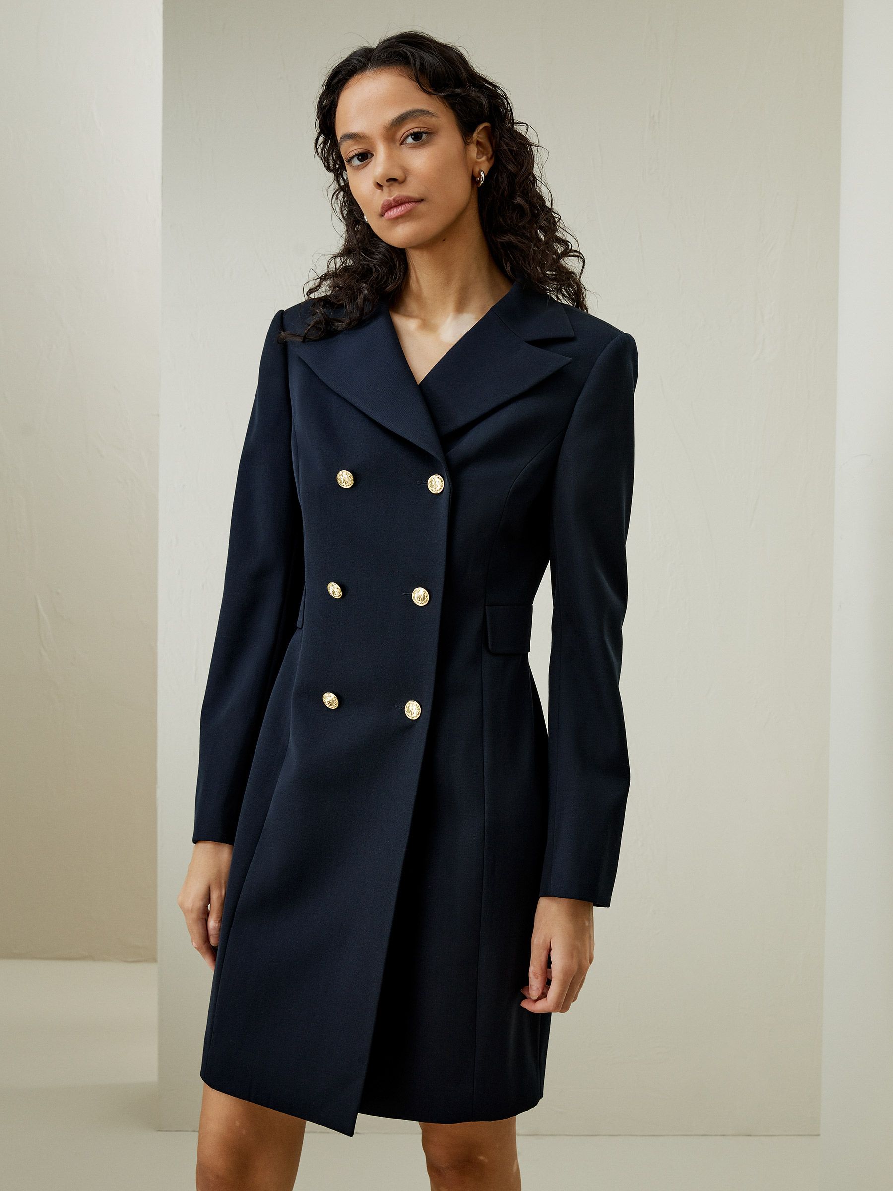 Tailored Double-Breasted Dress Coat