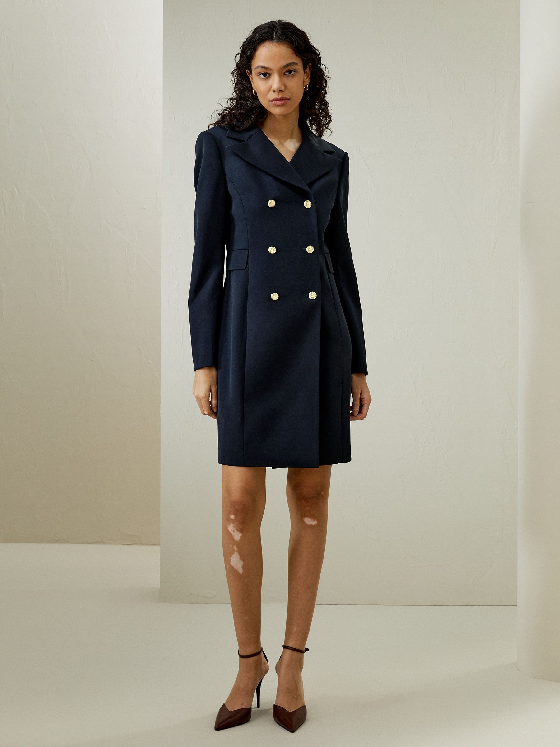 Tailored Double-Breasted Dress Coat