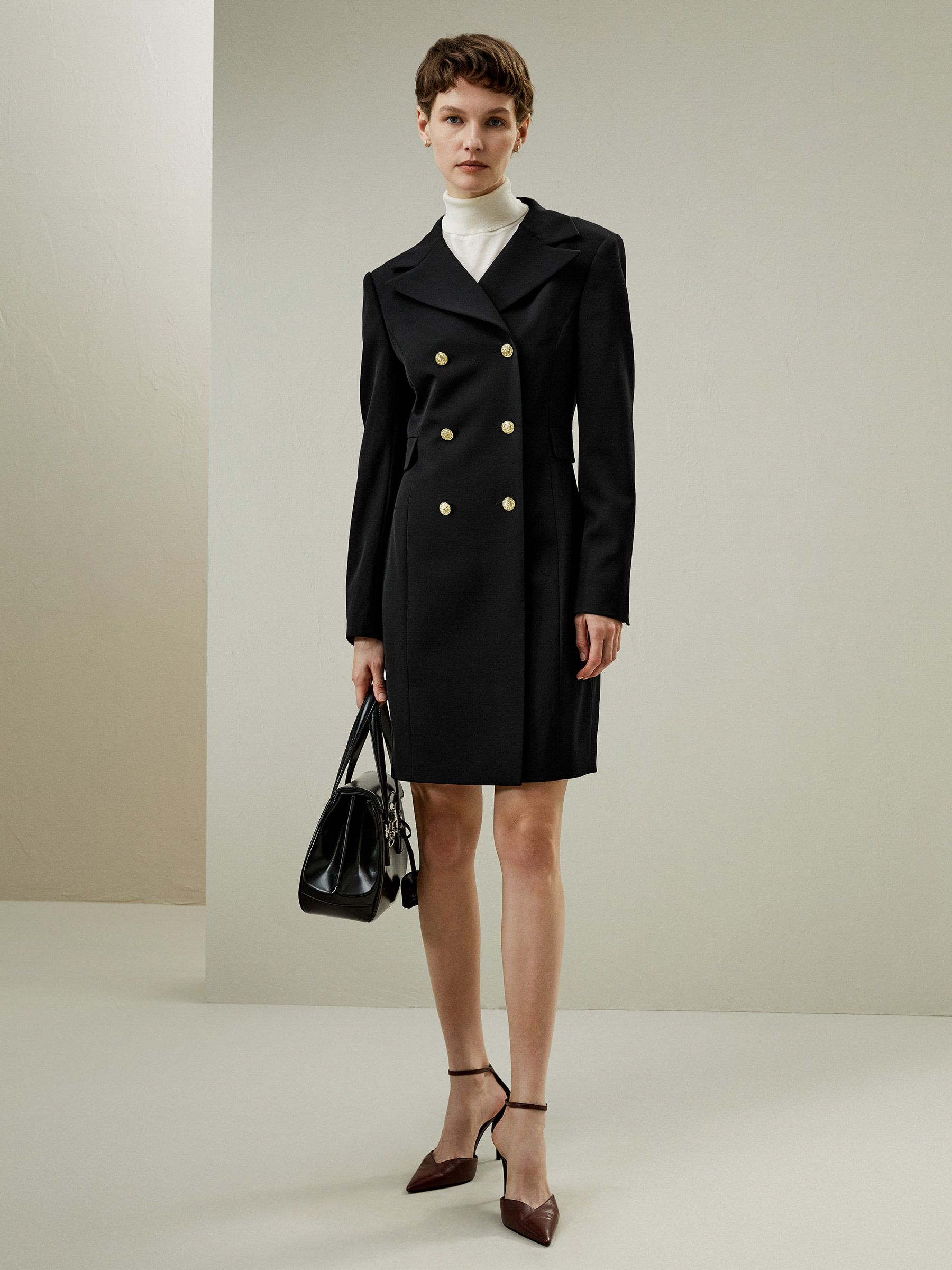 Tailored Double-Breasted Dress Coat