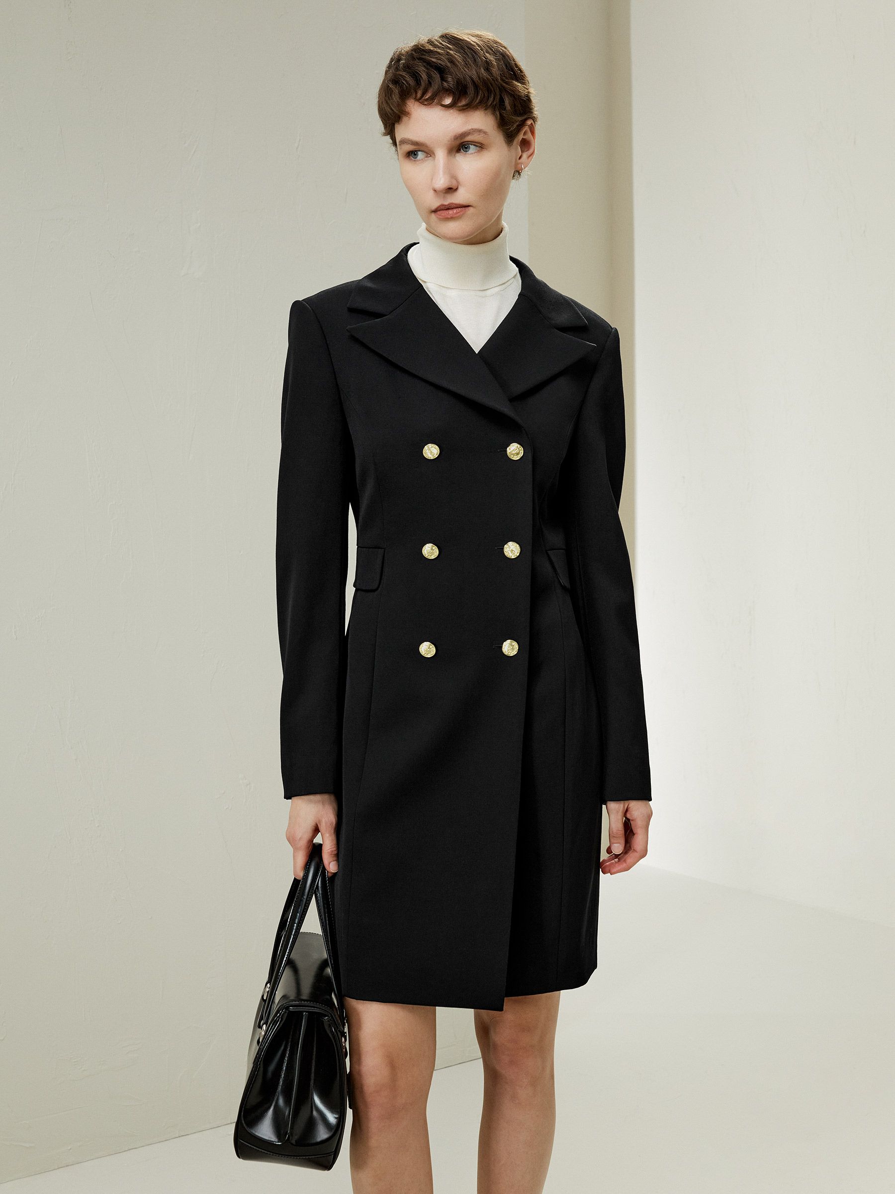 Tailored Double-Breasted Dress Coat