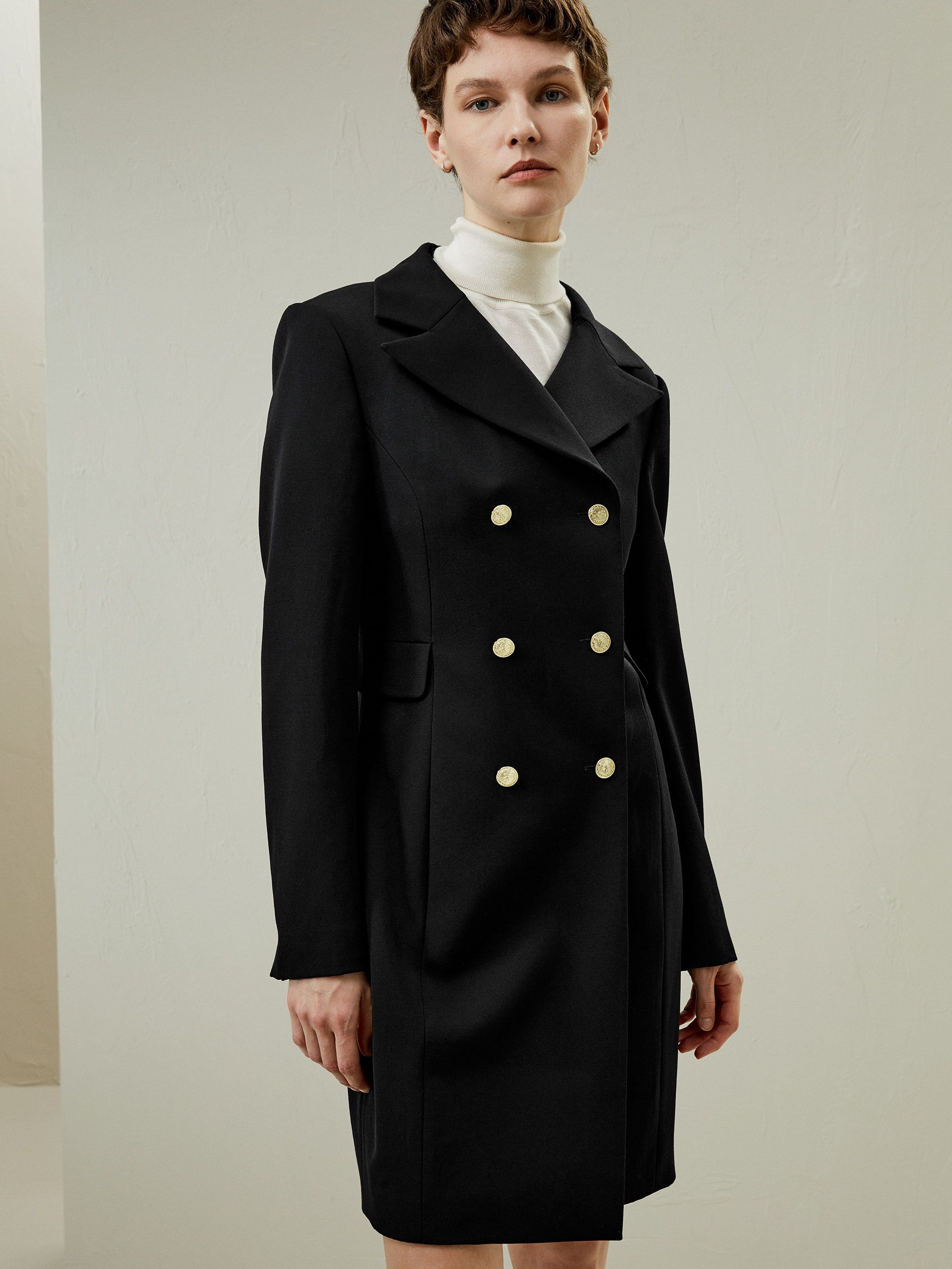 Tailored Double-Breasted Dress Coat