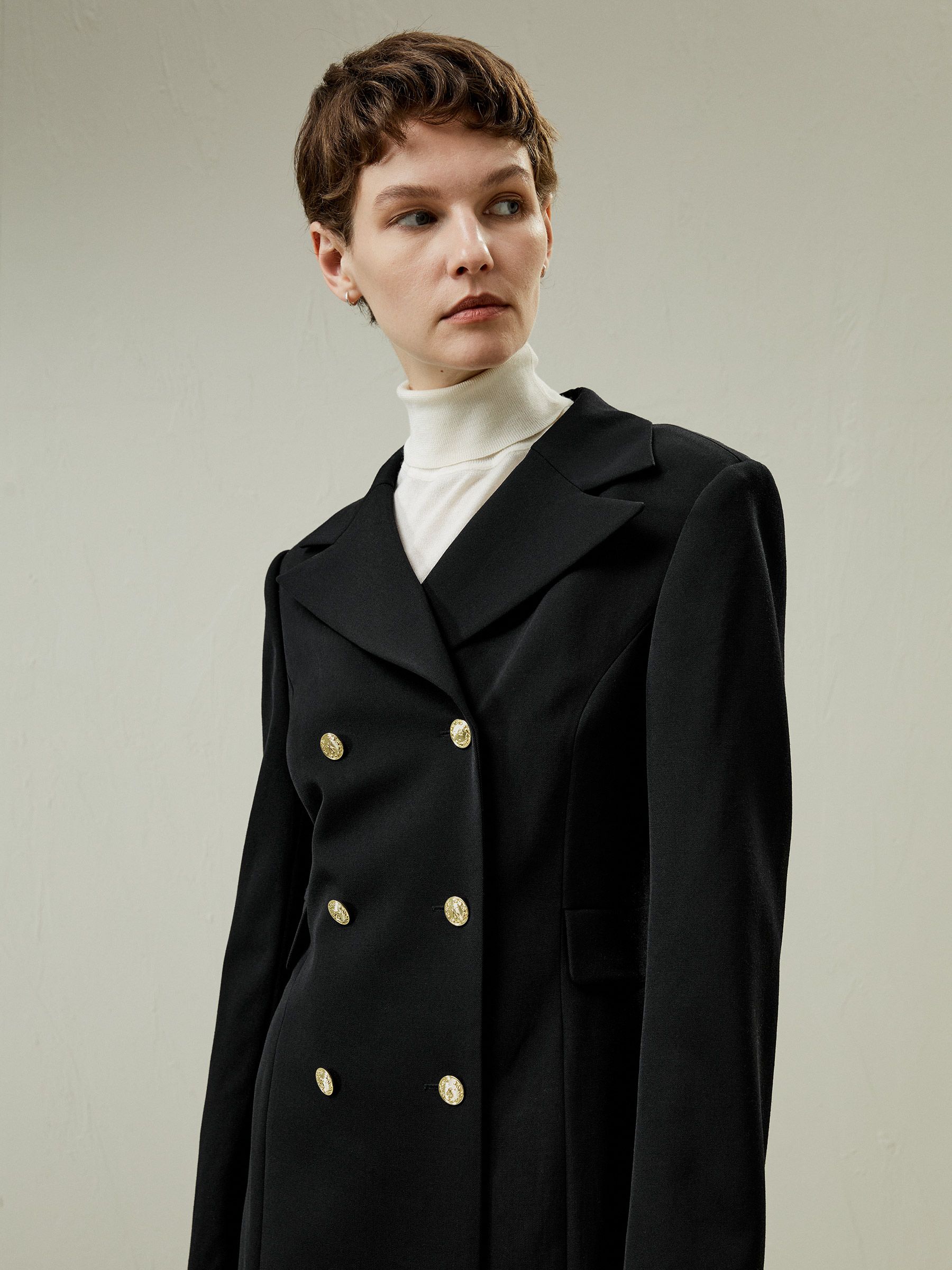 Tailored Double-Breasted Dress Coat