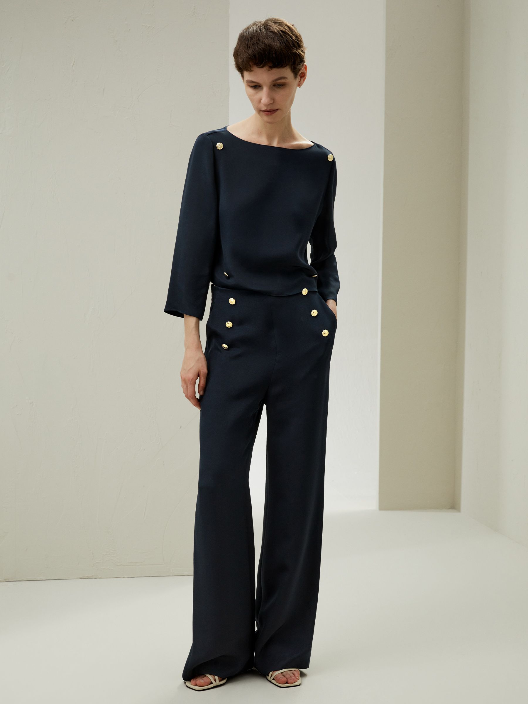 Dubrovnik Button Front Wide Leg Silk Trousers