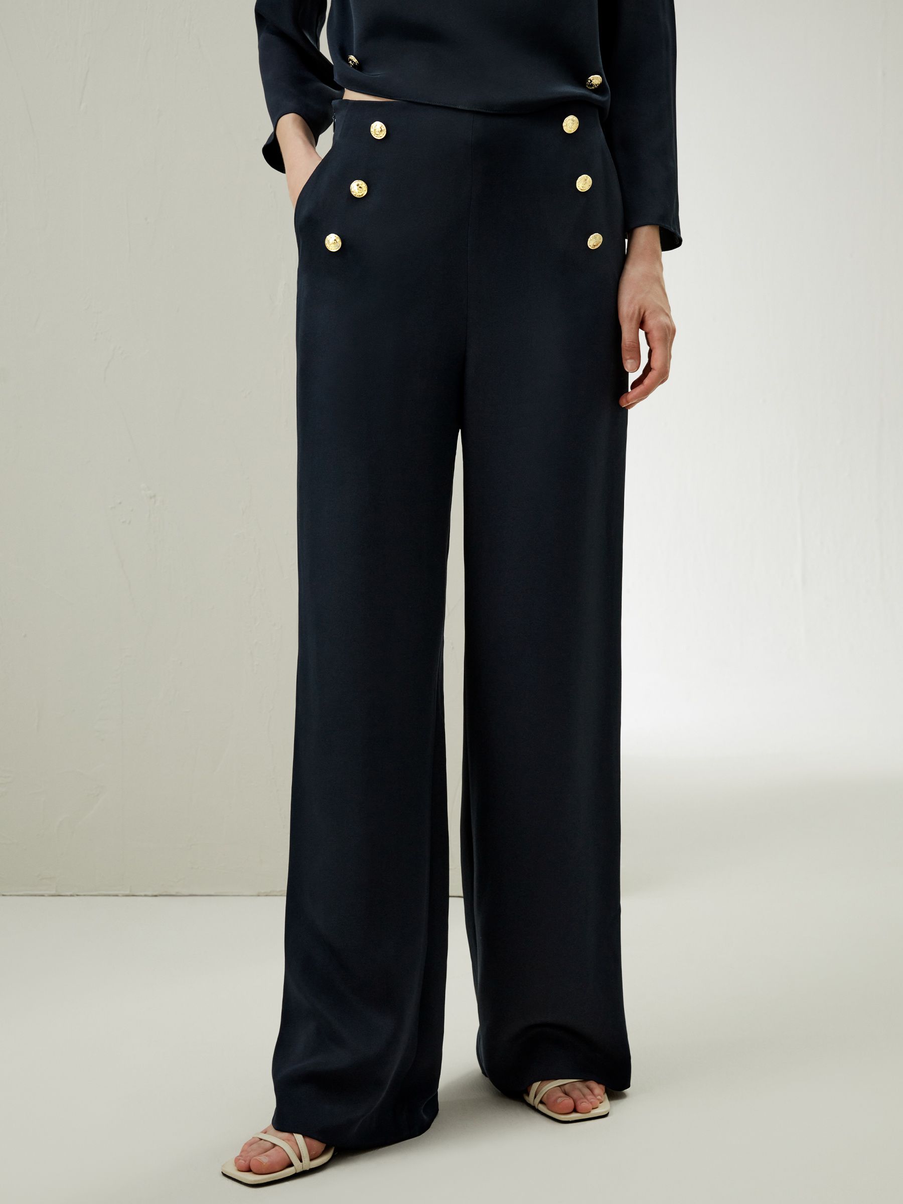 Dubrovnik Button Front Wide Leg Silk Trousers