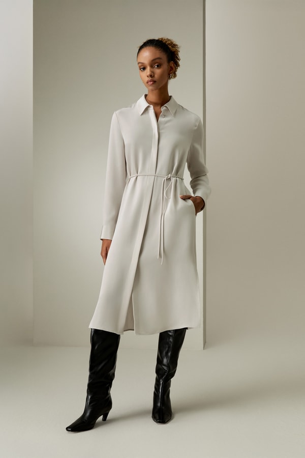 Pale Gray Rope Tie Plain Drape Dress